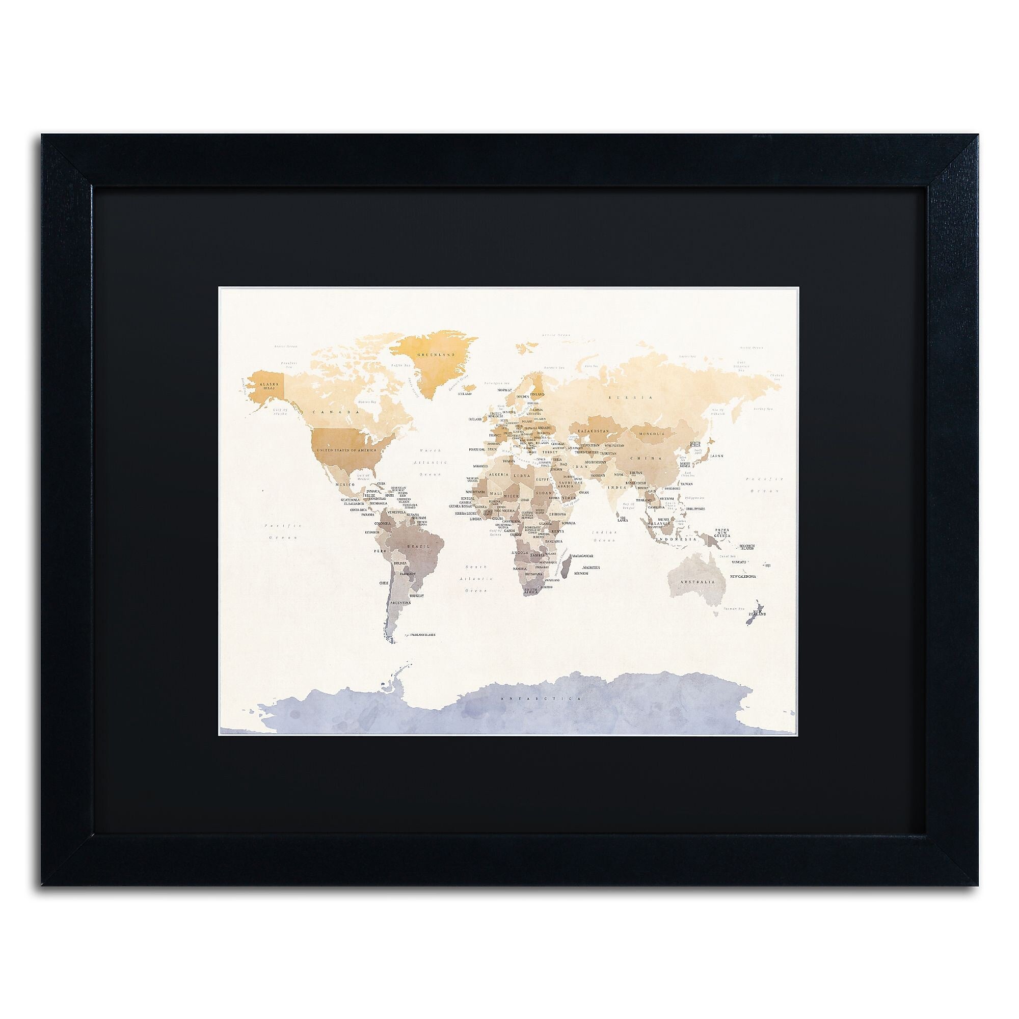 Trademark Fine Art ''Political Map of the World'' by Michael Tompsett 16" x 20" Black Matted Black Frame (MT0874-B1620BMF)