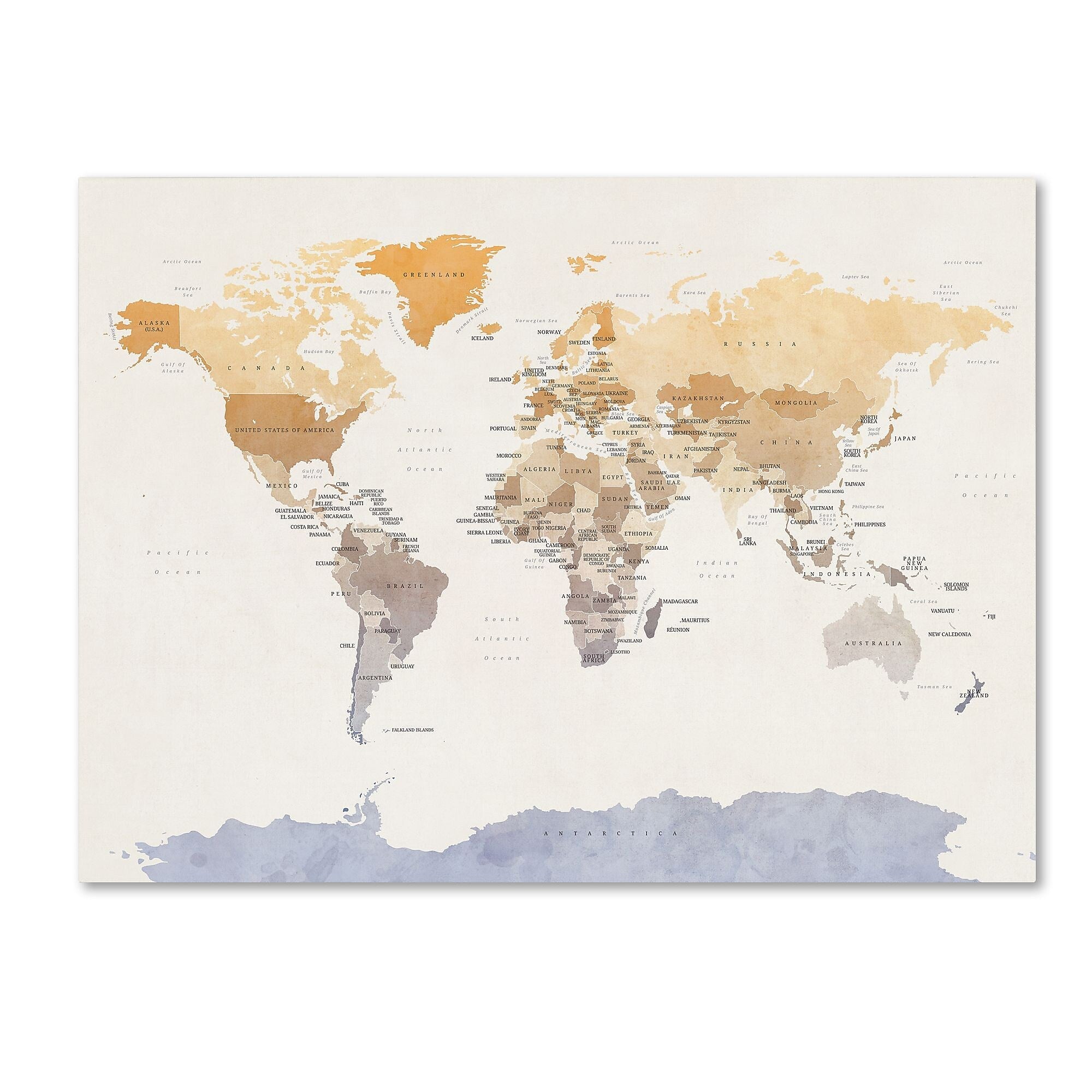 Trademark Fine Art ''Watercolour Political Map of the World'' by Michael Tompsett 14" x 19" Canvas Art (MT0874-C1419GG)