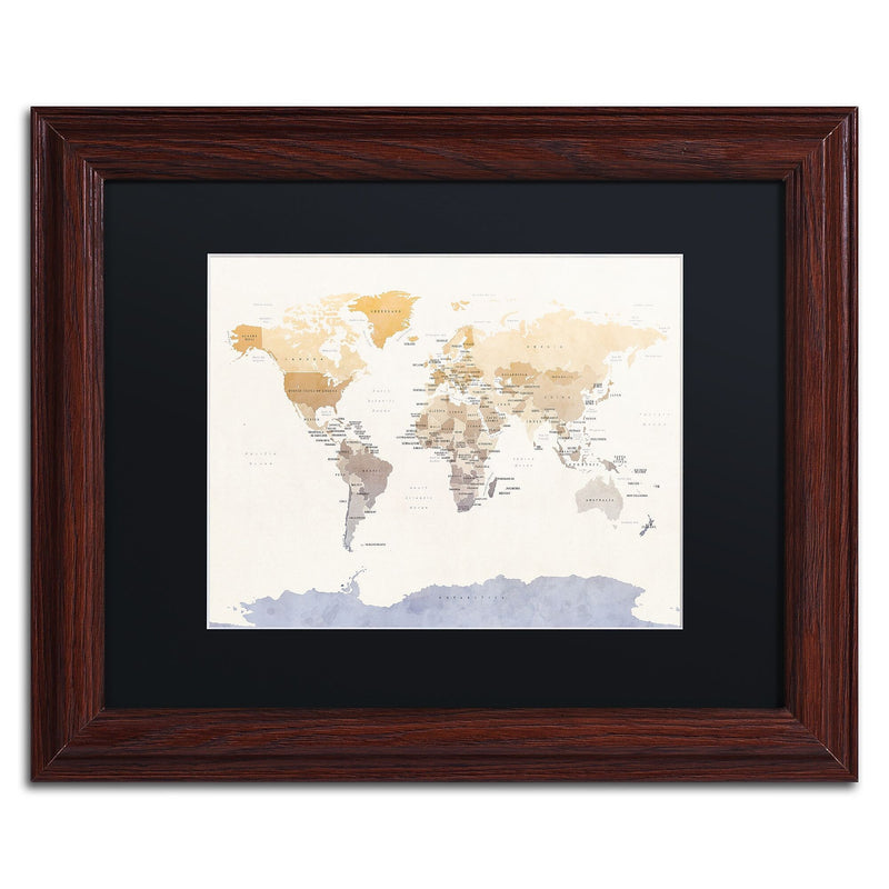 Trademark Fine Art ''Political Map of the World'' by Michael Tompsett 11" x 14" Black Matted Wood Frame (MT0874-W1114BMF)