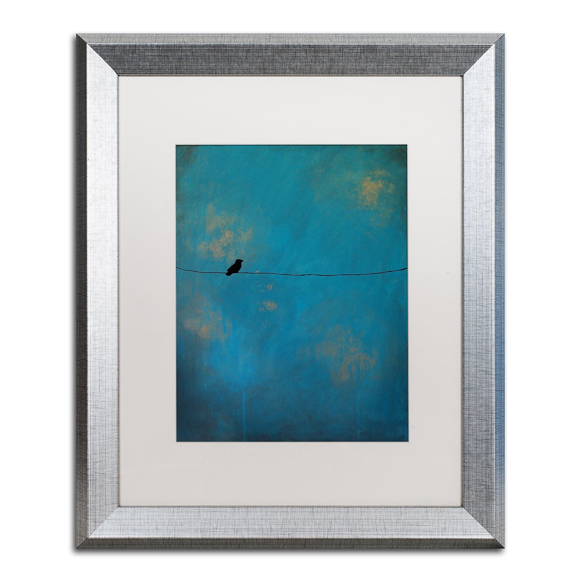 Trademark Fine Art ''Lone Bird Blue'' by Nicole Dietz 16" x 20" White Matted Silver Frame (ND073-S1620MF)
