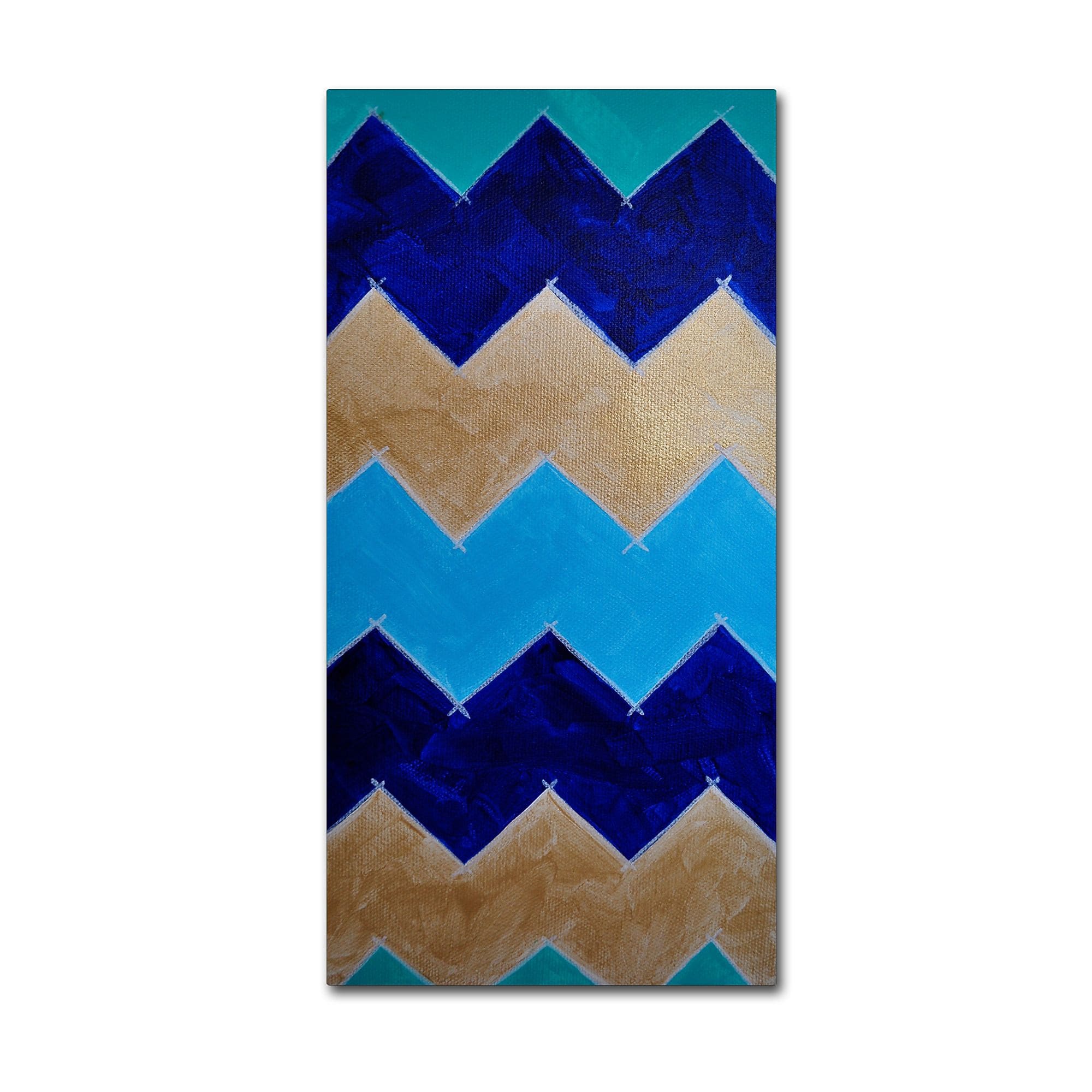 Trademark Fine Art ''Blue and Gold Chevron'' by Nicole Dietz 12" x 24" Canvas Art (ND090-C1224GG)
