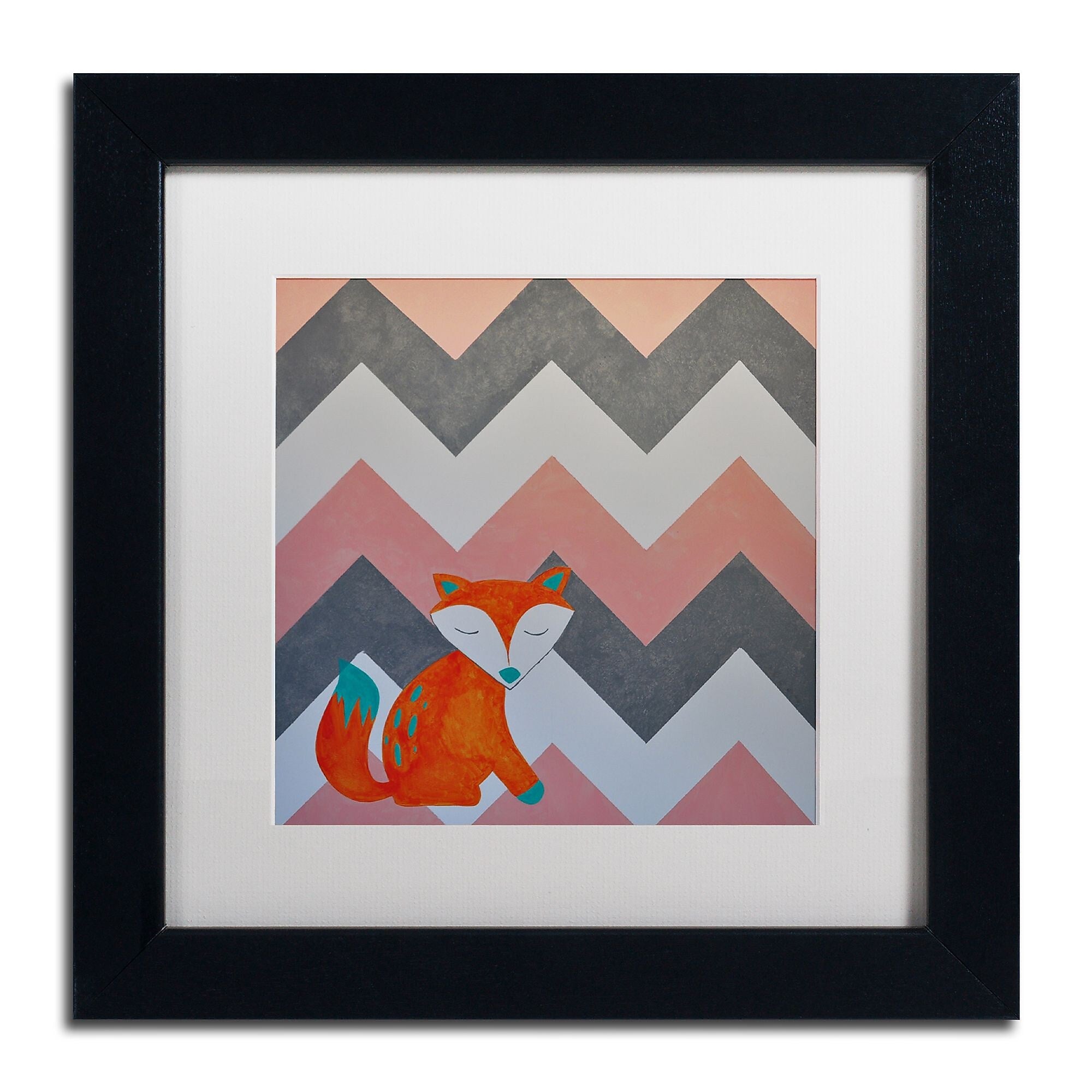 Trademark Fine Art ''Fox on Chevron'' by Nicole Dietz 11" x 11" White Matted Black Frame (ND092-B1111MF)