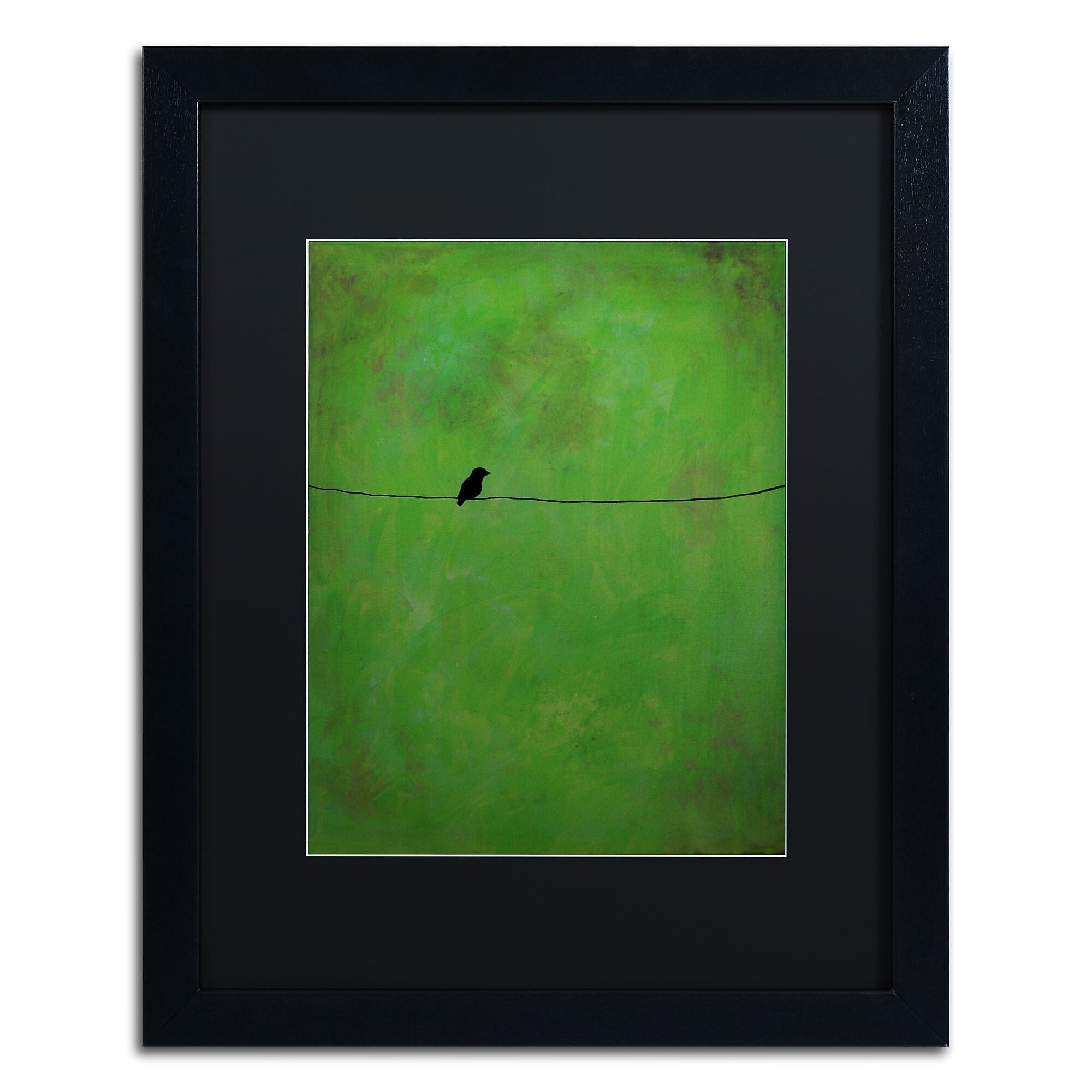 Trademark Fine Art ''Lone Bird Green'' by Nicole Dietz 16" x 20" Black Matted Black Frame (ND095-B1620BMF)