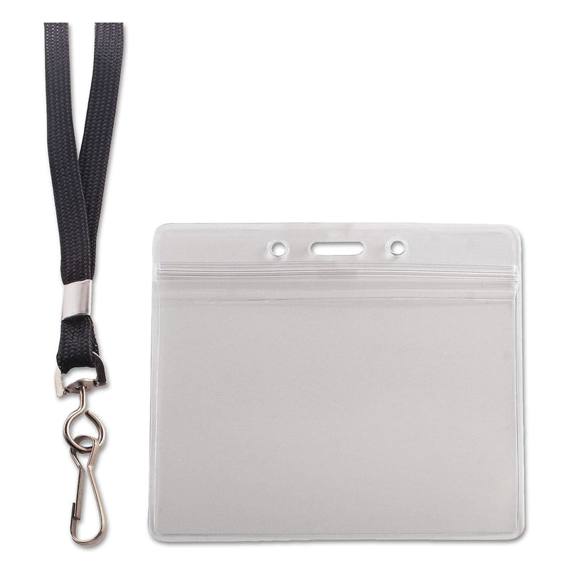 Advantus Resealable Id Badge Holder with Lanyard, Horizontal, 3 3/4" x 2 5/8", Clear, 20/Pack (91132)