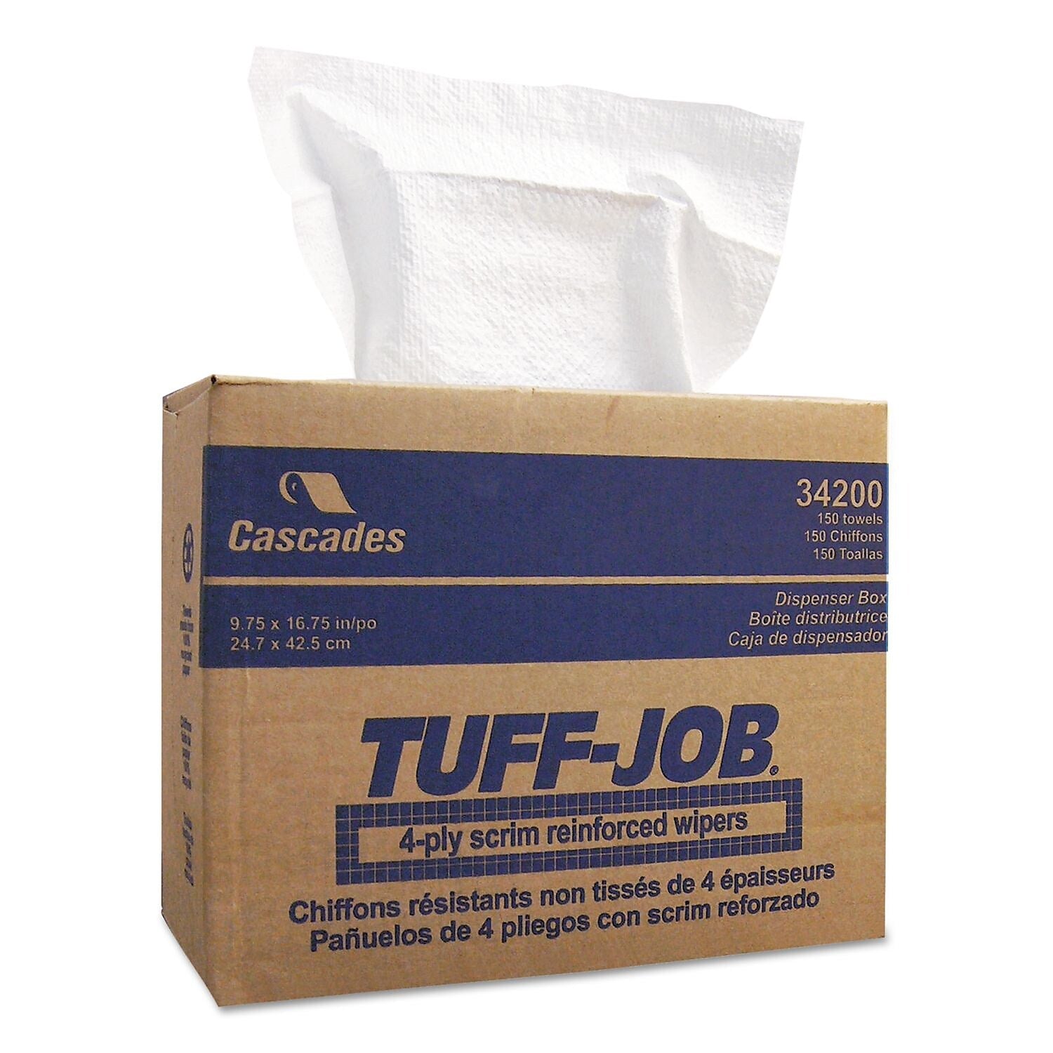 Cascades Tuff-Job Cleaning Wipers, White, 150 Wipers/Box, 6/Carton (CSDW202)