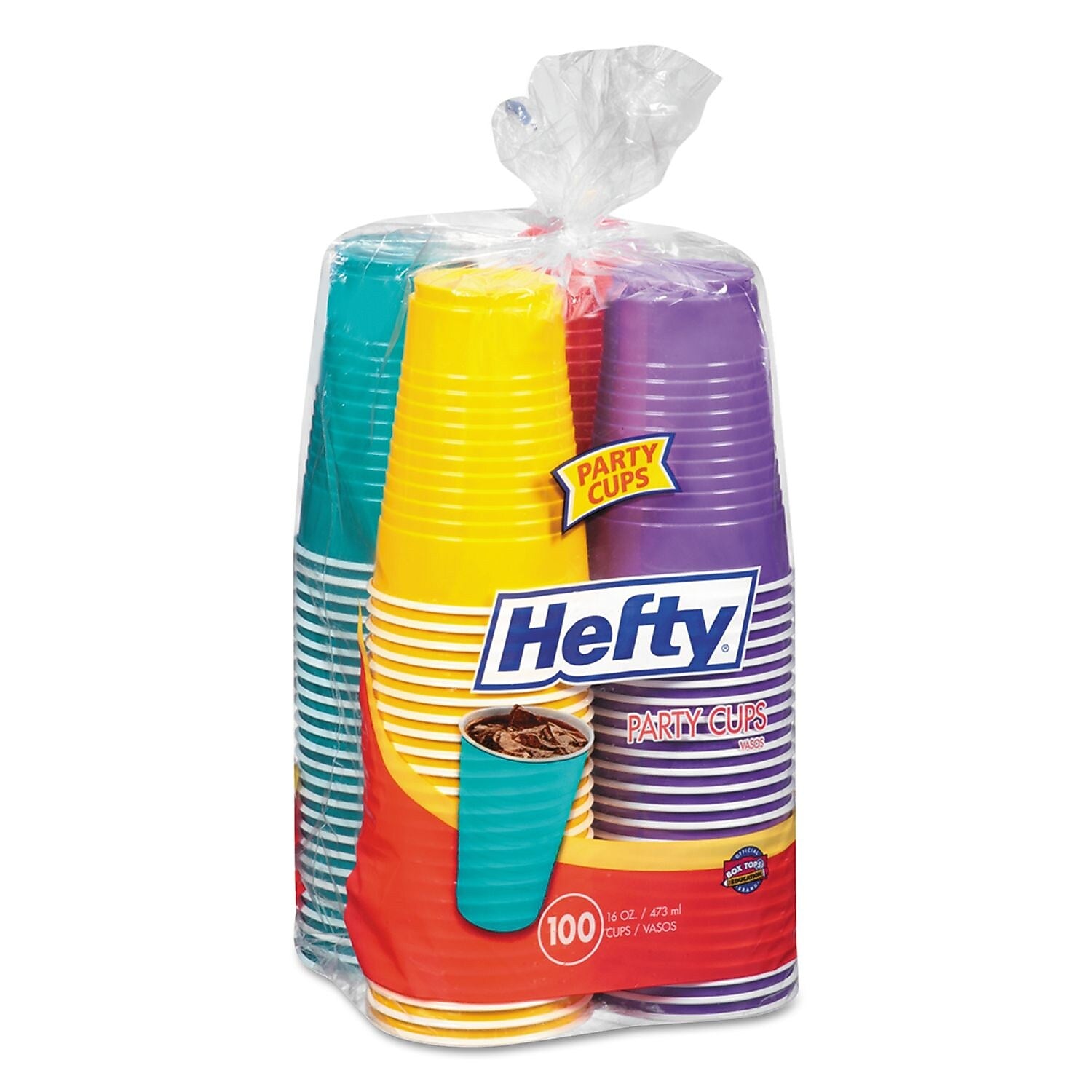 Hefty Easy Grip Disposable Plastic Party Cups, 16 Oz, Assorted, 100/pack, 4pk/carton