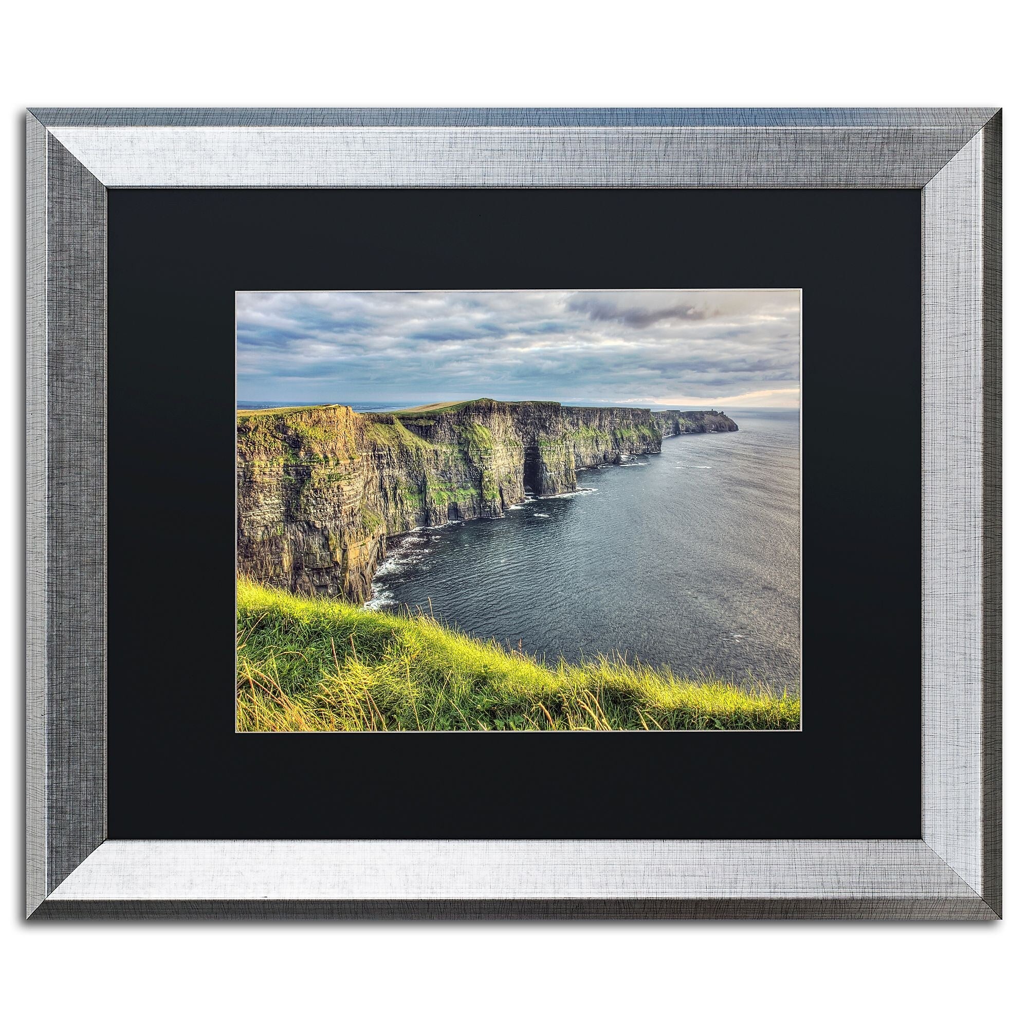 Trademark Fine Art ''Cliffs of Moher Ireland'' by Pierre Leclerc 16" x 20" Black Matted Silver Frame (PL0021-S1620BMF)