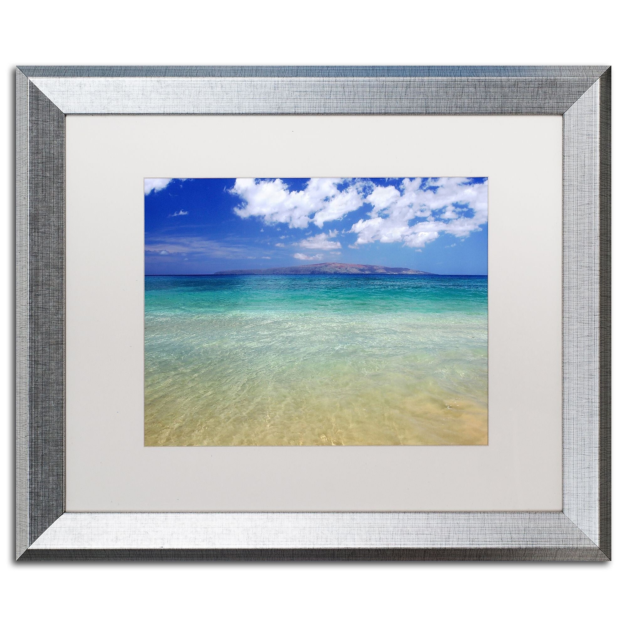 Trademark Fine Art ''Hawaii Blue Beach'' by Pierre Leclerc 16" x 20" White Matted Silver Frame (PL0038-S1620MF)
