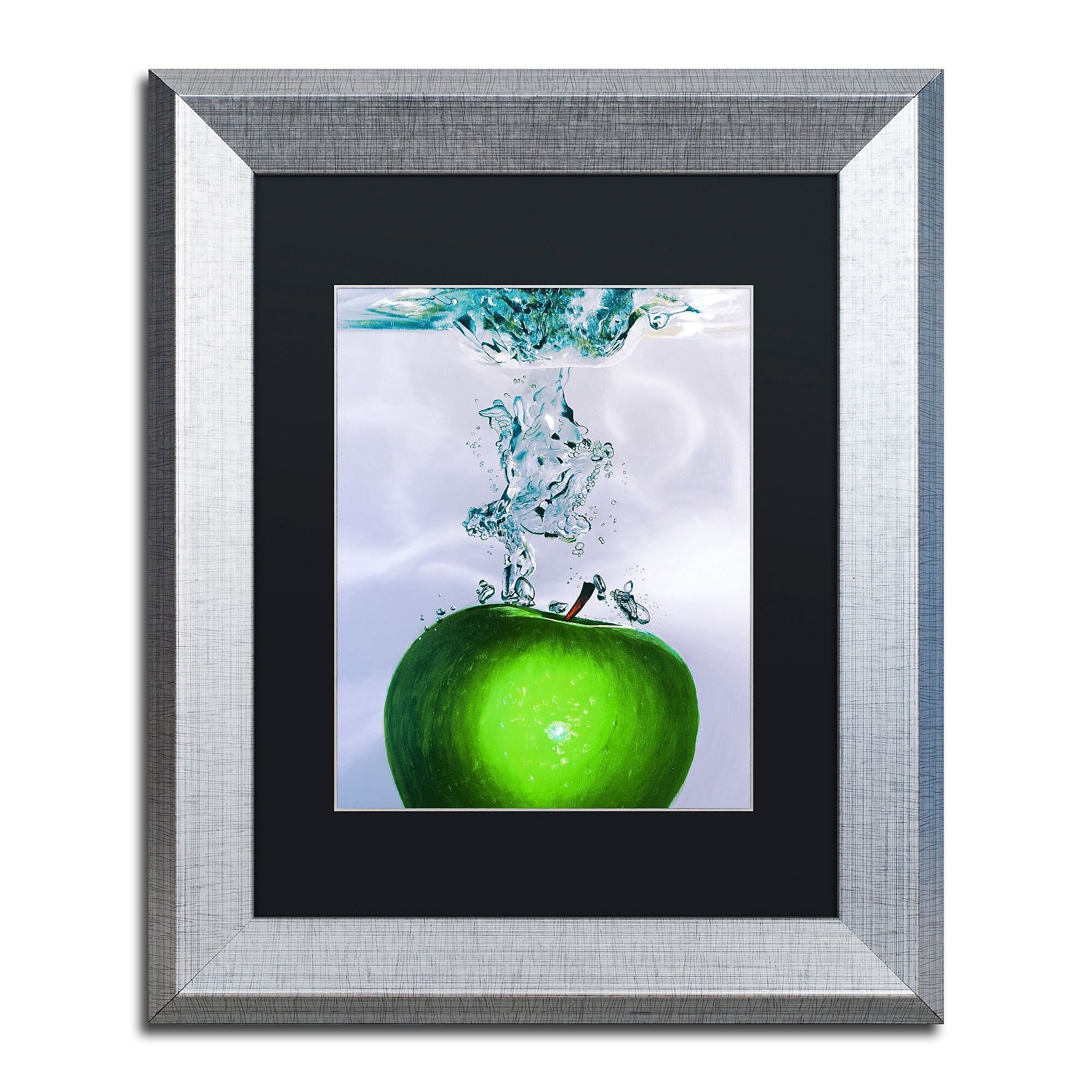 Trademark Fine Art ''Apple Splash II'' by Roderick Stevens 11" x 14" Black Matted Silver Frame (RS011-S1114BMF)