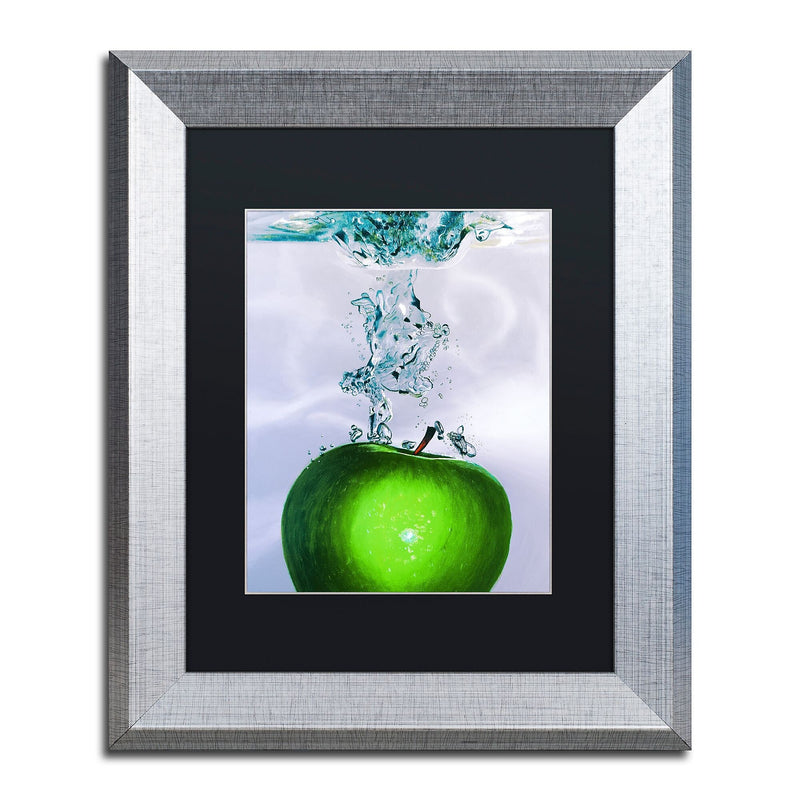 Trademark Fine Art ''Apple Splash II'' by Roderick Stevens 11" x 14" Black Matted Silver Frame (RS011-S1114BMF)