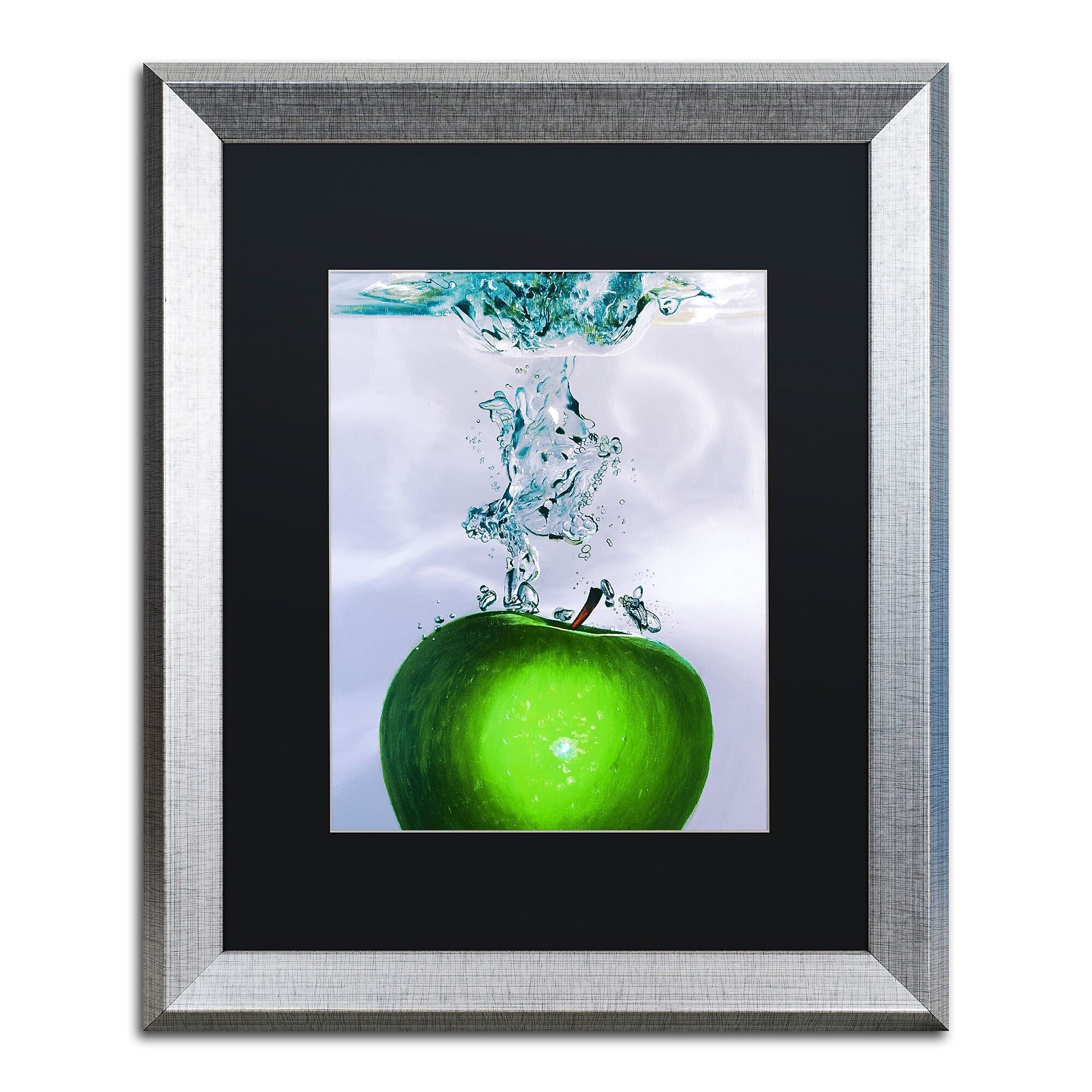 Trademark Fine Art ''Apple Splash II'' by Roderick Stevens 16" x 20" Black Matted Silver Frame (RS011-S1620BMF)