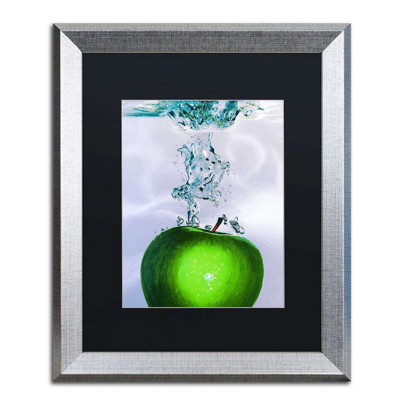Trademark Fine Art ''Apple Splash II'' by Roderick Stevens 16" x 20" Black Matted Silver Frame (RS011-S1620BMF)