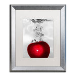 Trademark Fine Art ''Red Apple Splash'' by Roderick Stevens 16" x 20" White Matted Silver Frame (RS012-S1620MF)