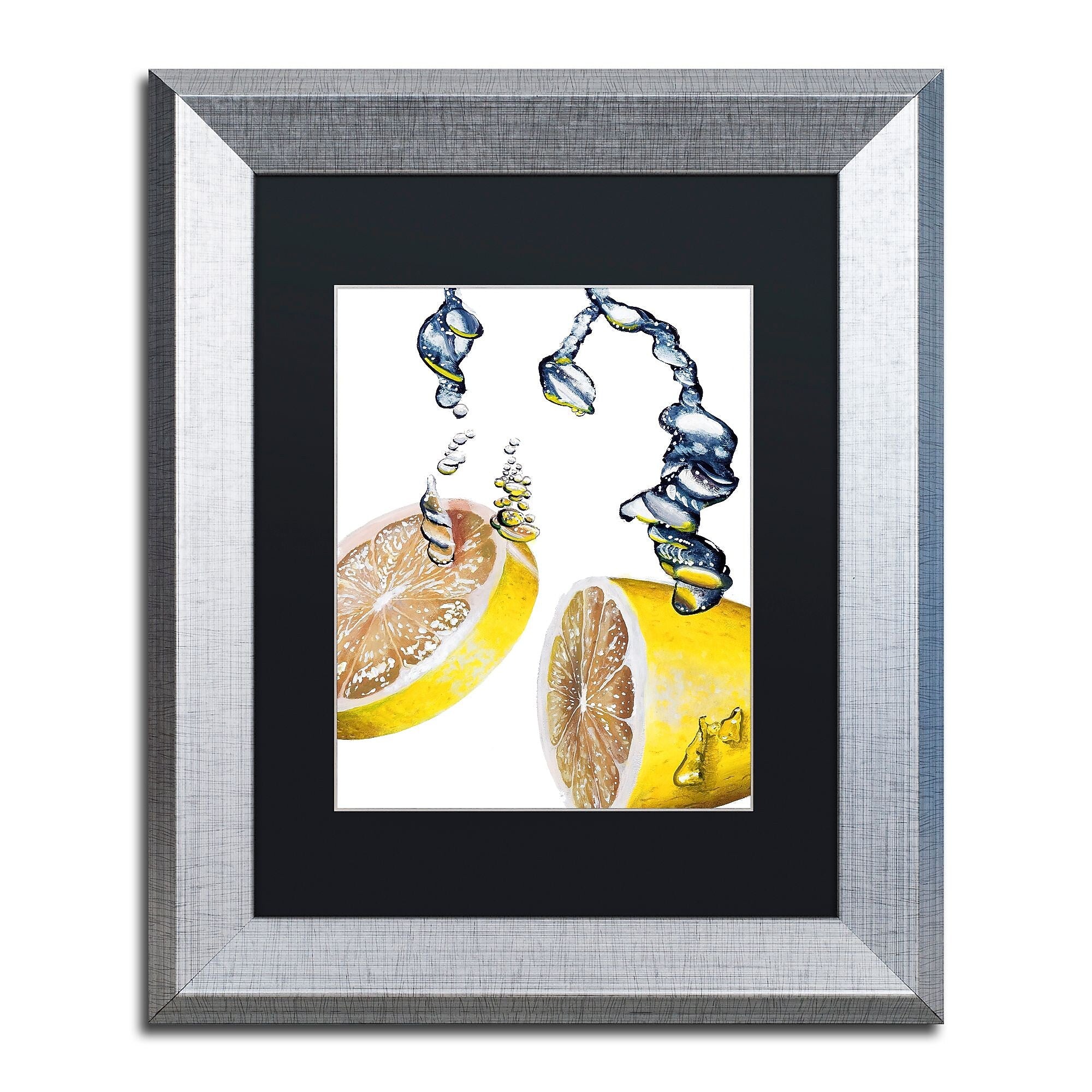Trademark Fine Art ''Lemon Splash II'' by Roderick Stevens 11" x 14" Black Matted Silver Frame (RS022-S1114BMF)