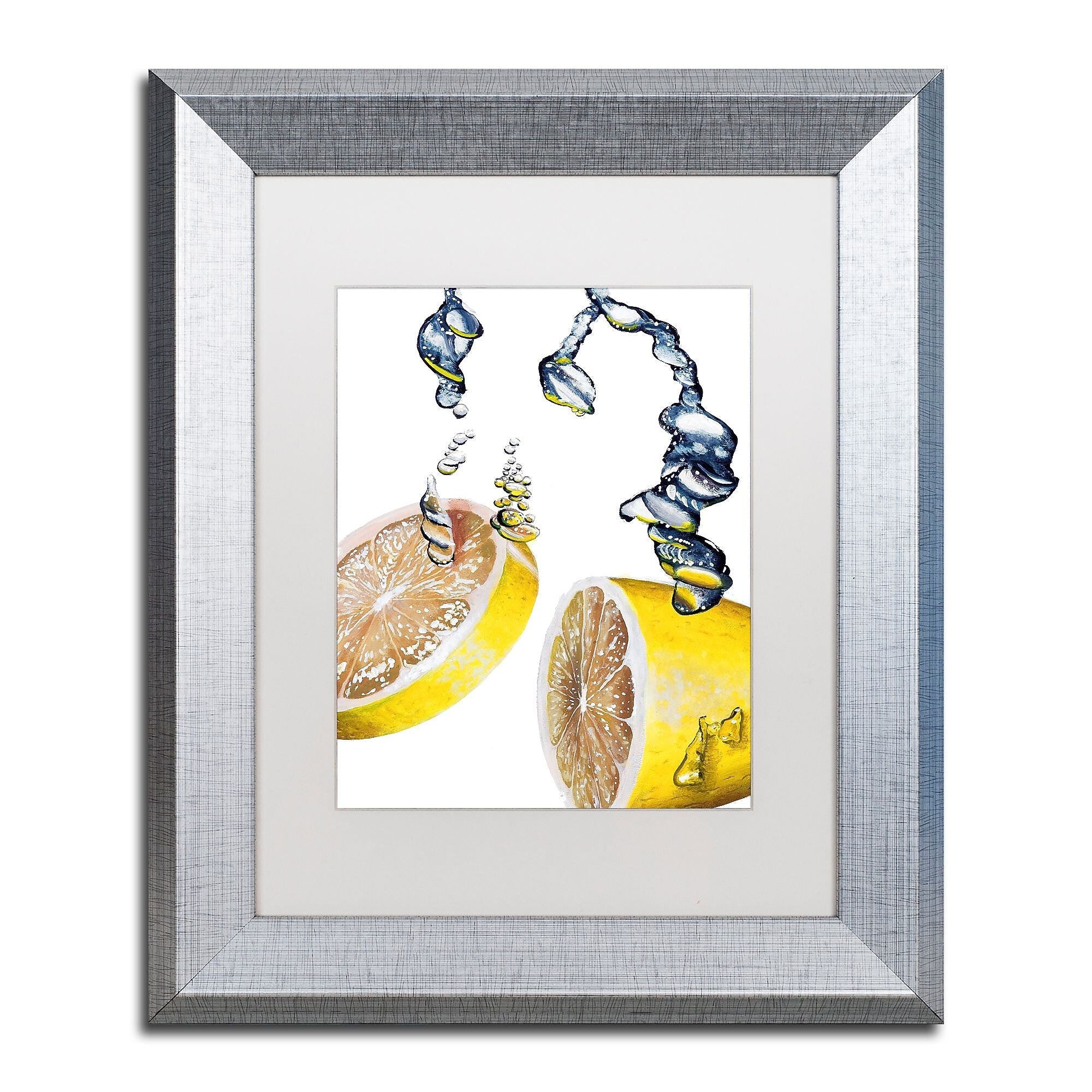 Trademark Fine Art ''Lemon Splash II'' by Roderick Stevens 11" x 14" White Matted Silver Frame (RS022-S1114MF)