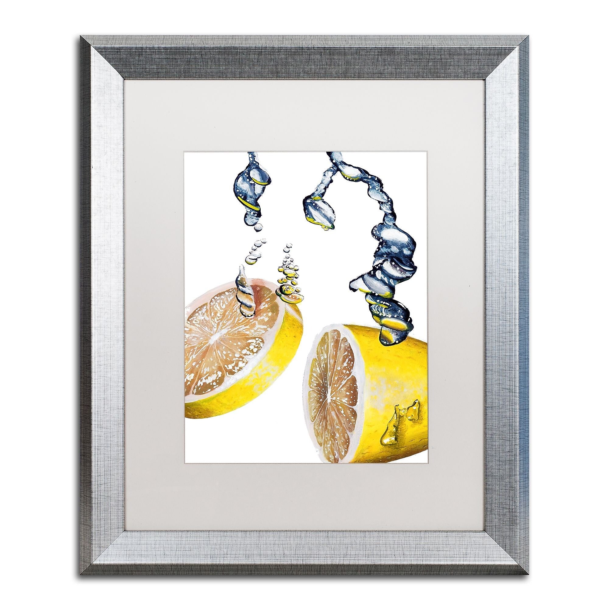 Trademark Fine Art ''Lemon Splash II'' by Roderick Stevens 16" x 20" White Matted Silver Frame (RS022-S1620MF)