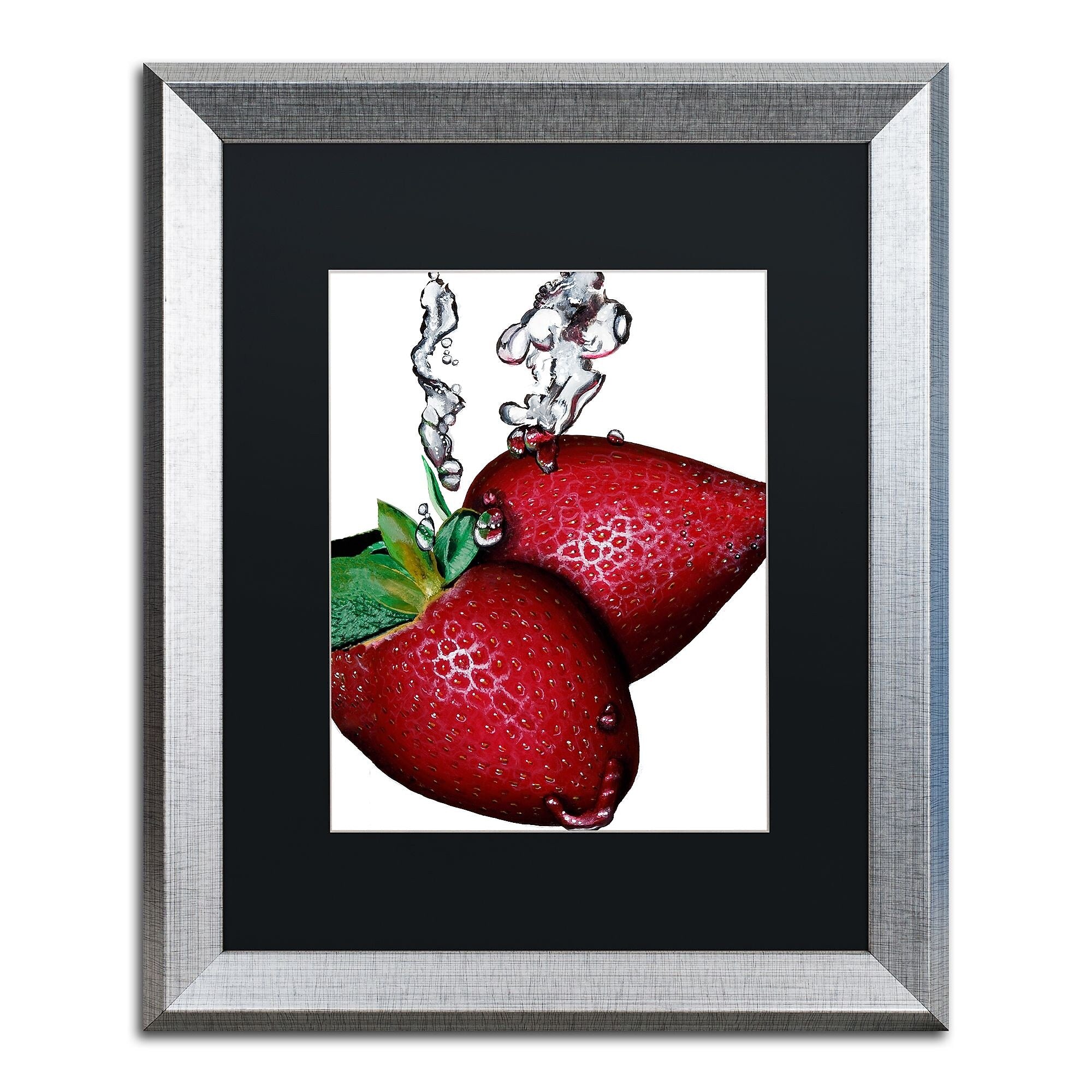 Trademark Fine Art ''Strawberry Splash II'' by Roderick Stevens 16" x 20" Black Matted Silver Frame (RS023-S1620BMF)