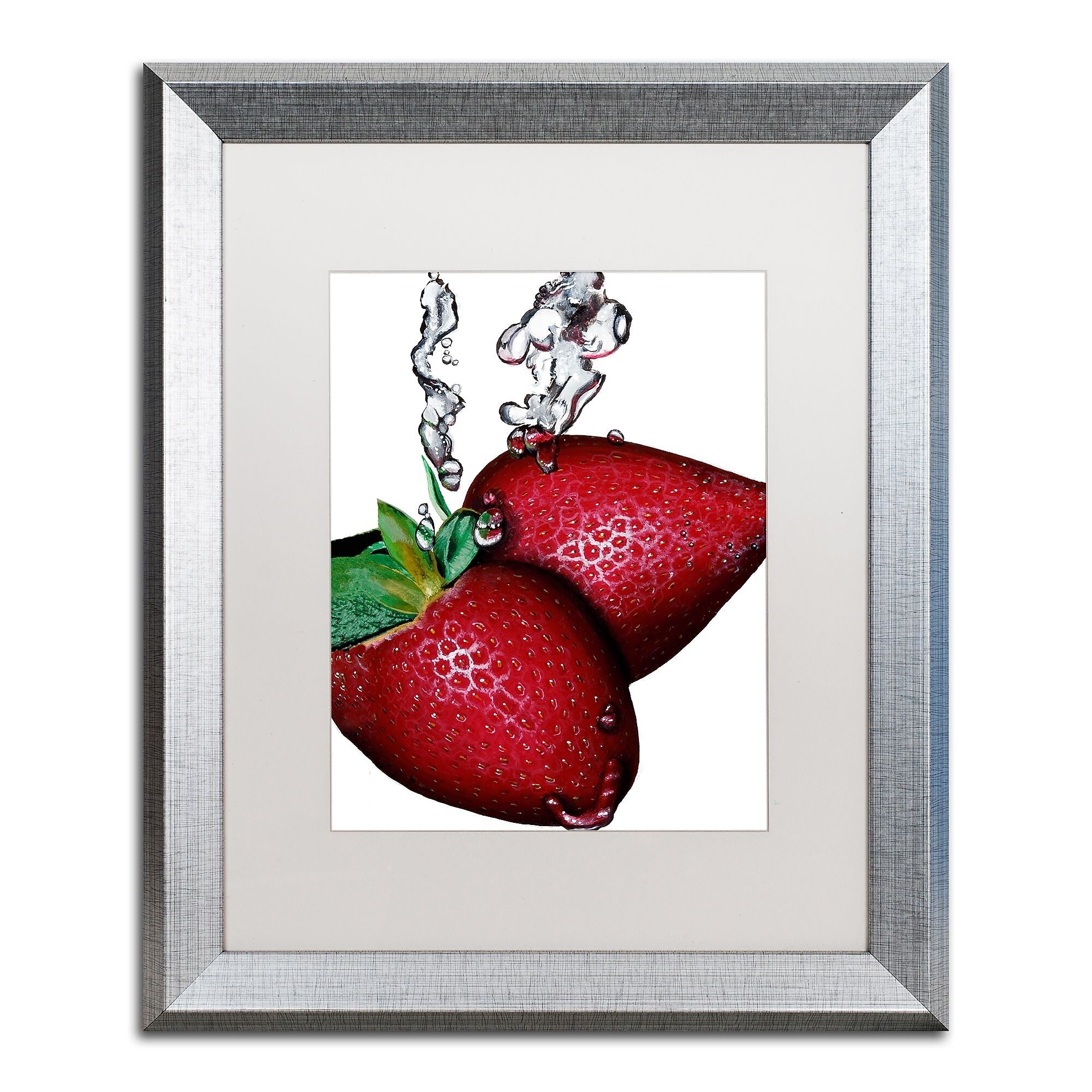 Trademark Fine Art ''Strawberry Splash II'' by Roderick Stevens 16" x 20" White Matted Silver Frame (RS023-S1620MF)