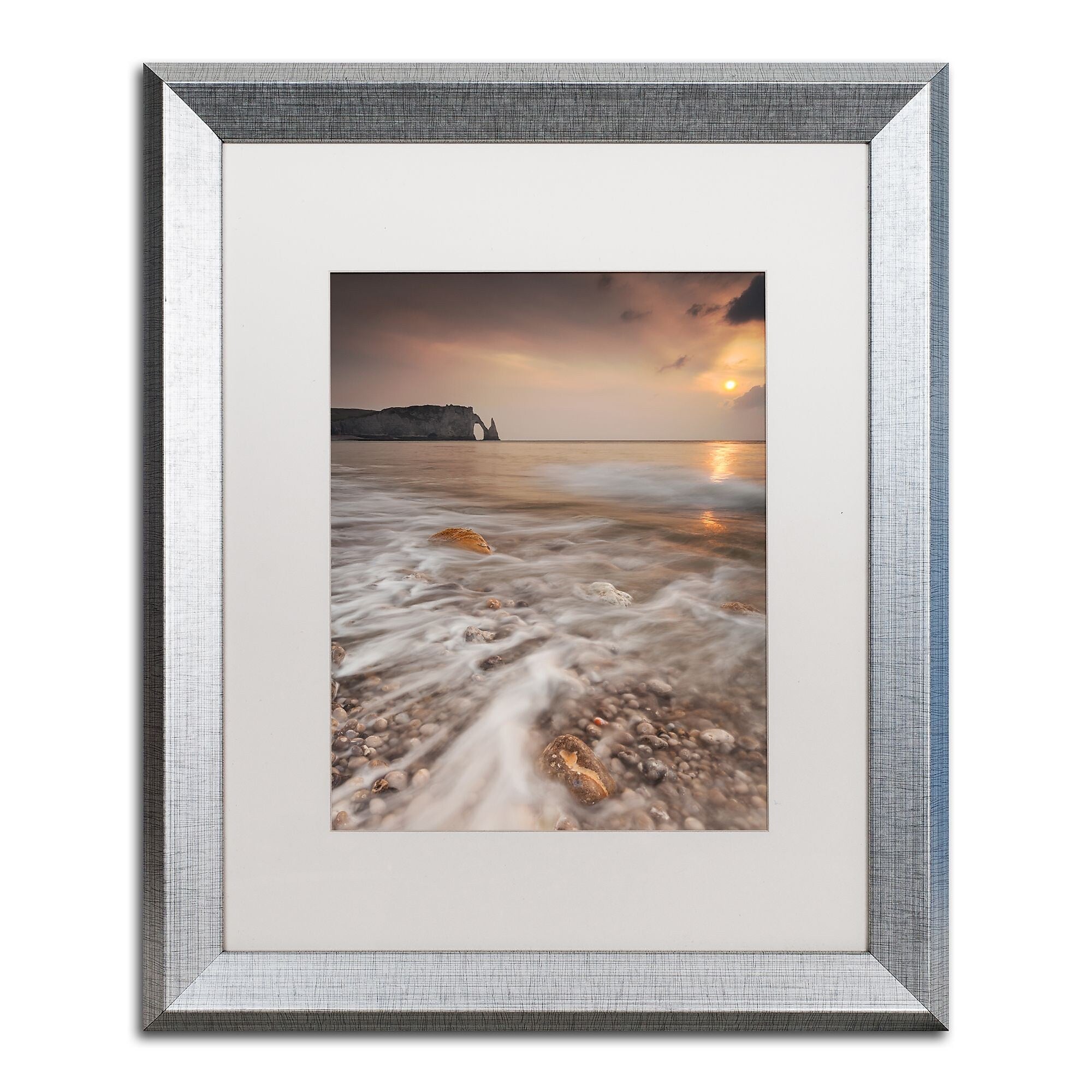 Trademark Fine Art ''Etretat'' by Mathieu Rivrin 16" x 20" White Matted Silver Frame (RV0008-S1620MF)