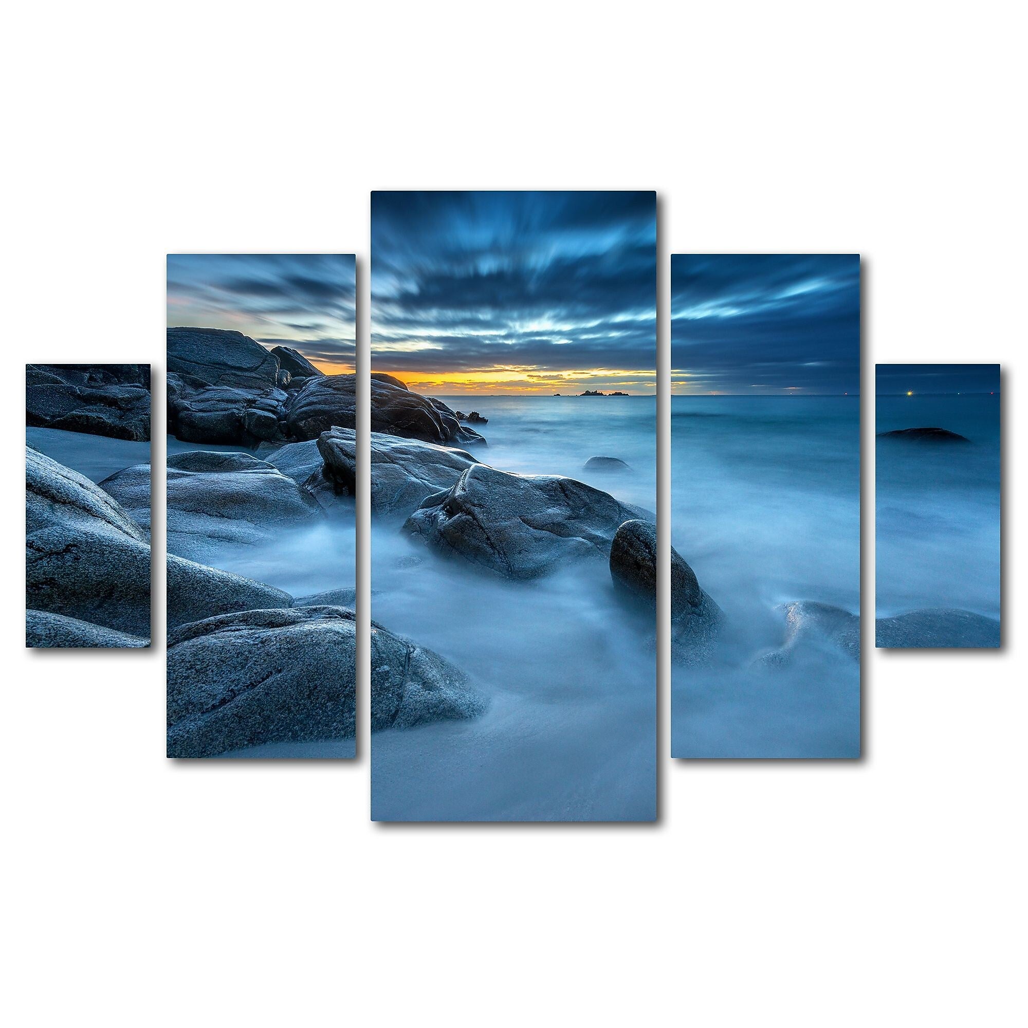 Trademark Fine Art ''Blue Hour for a Blue Ocean'' by Mathieu Rivrin 3.3' x 4.8' Multi Panel Art Set (RV0033-P5-SET)