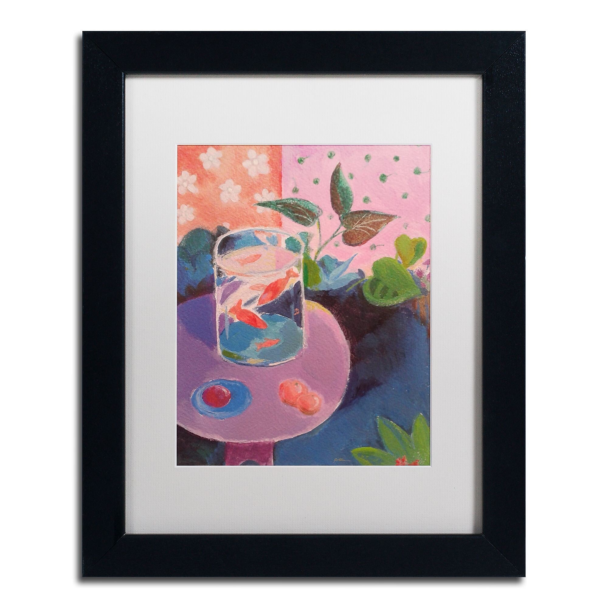 Trademark Fine Art ''Goldfish'' by Sheila Golden 11" x 14" White Matted Black Frame (SG5732-B1114MF)