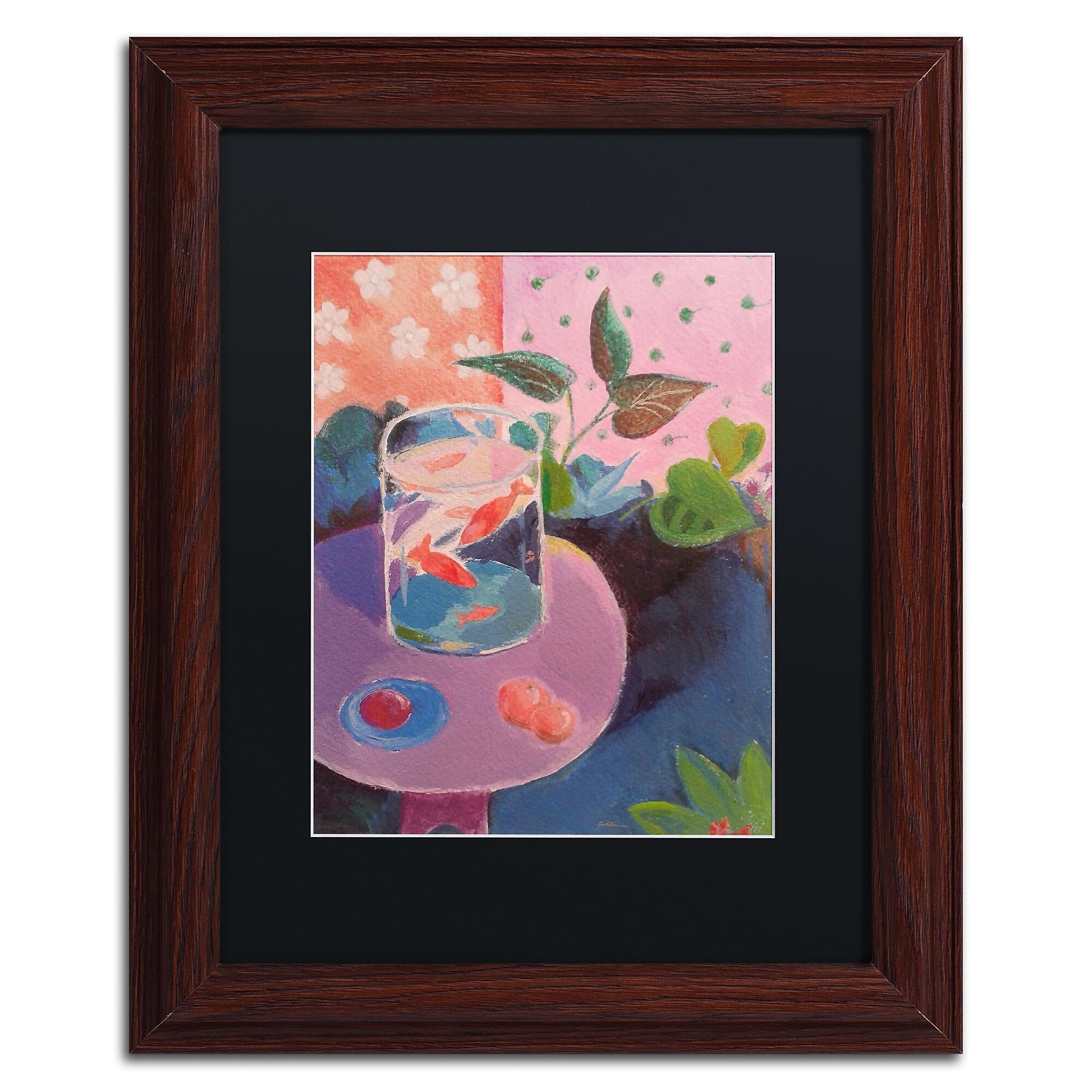 Trademark Fine Art ''Goldfish'' by Sheila Golden 11" x 14" Black Matted Wood Frame (SG5732-W1114BMF)
