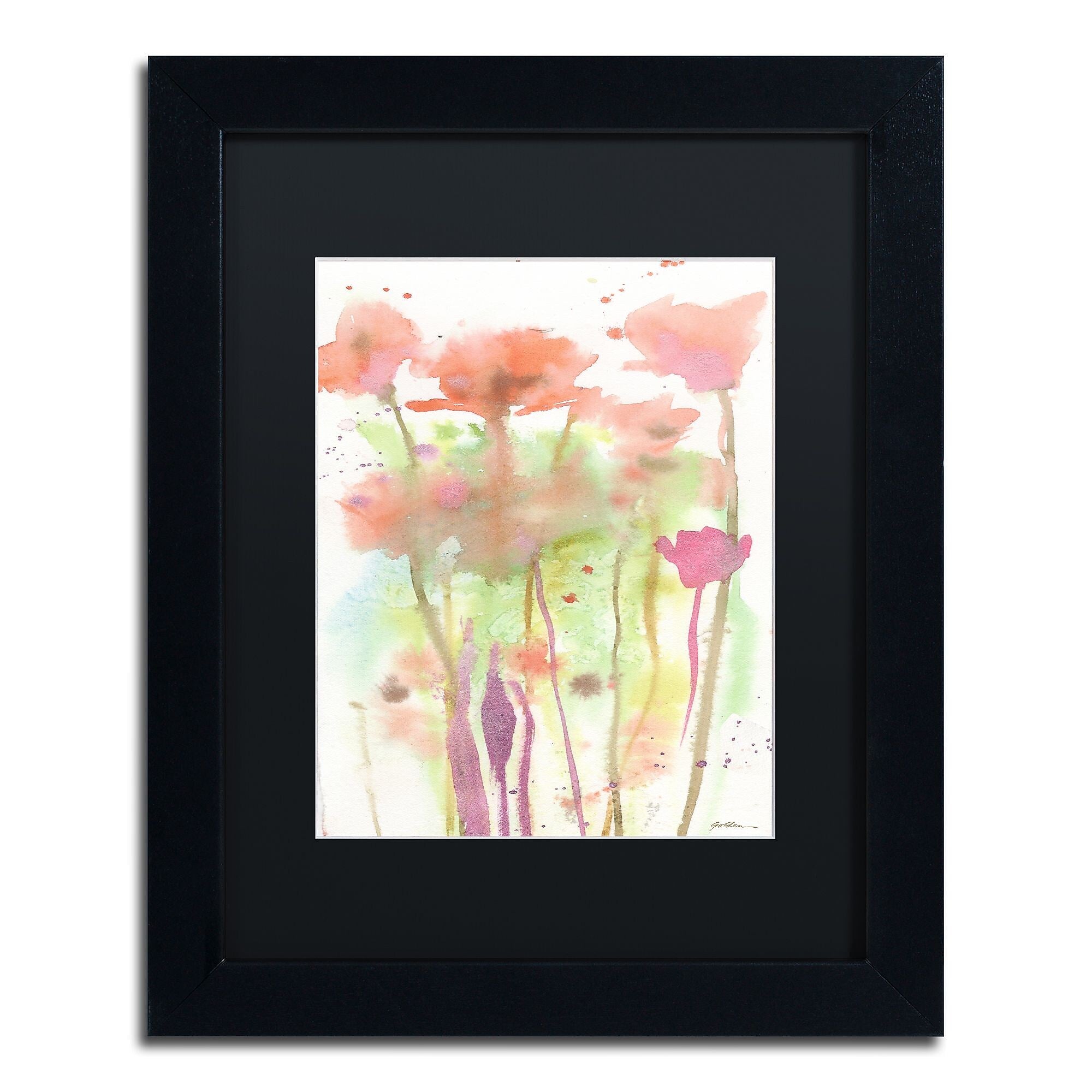Trademark Fine Art ''Red Poppy Impressions'' by Sheila Golden 11" x 14" Black Matted Black Frame (SG5735-B1114BMF)