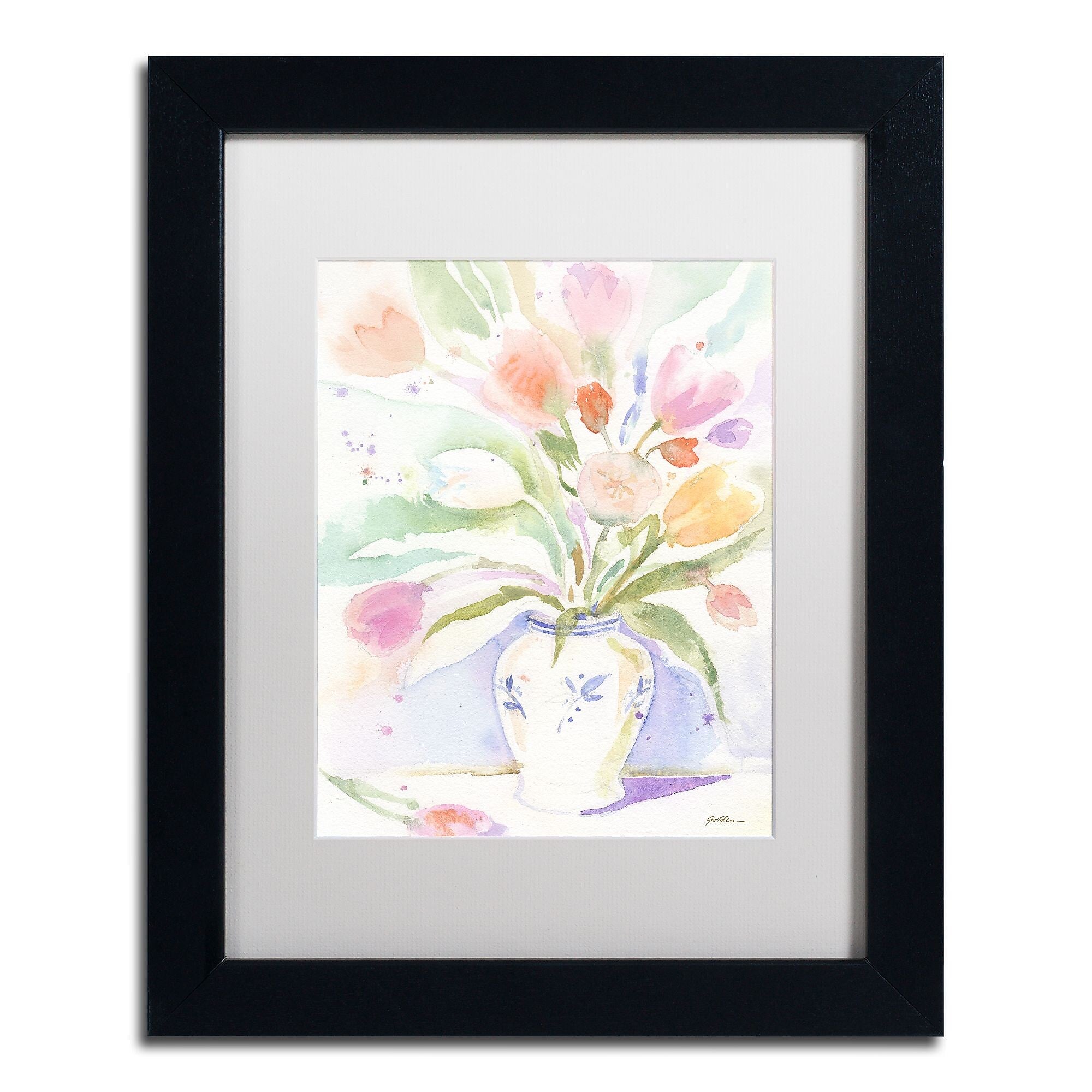 Trademark Fine Art ''The Vase of Tulips'' by Sheila Golden 11" x 14" White Matted Black Frame (SG5739-B1114MF)