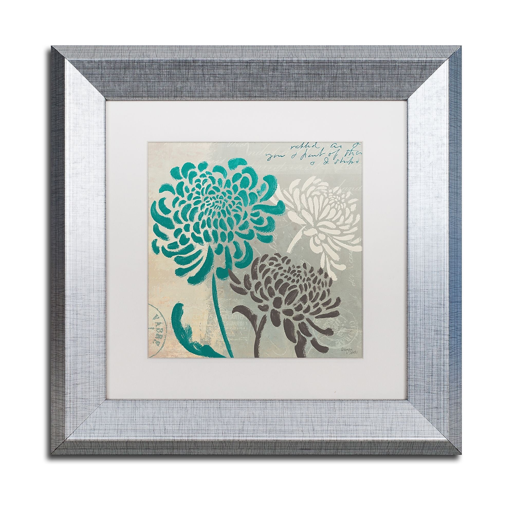 Trademark Fine Art ''Chrysanthemums I'' by Wellington Studio 11" x 11" White Matted Silver Frame (WAP0134-S1111MF)