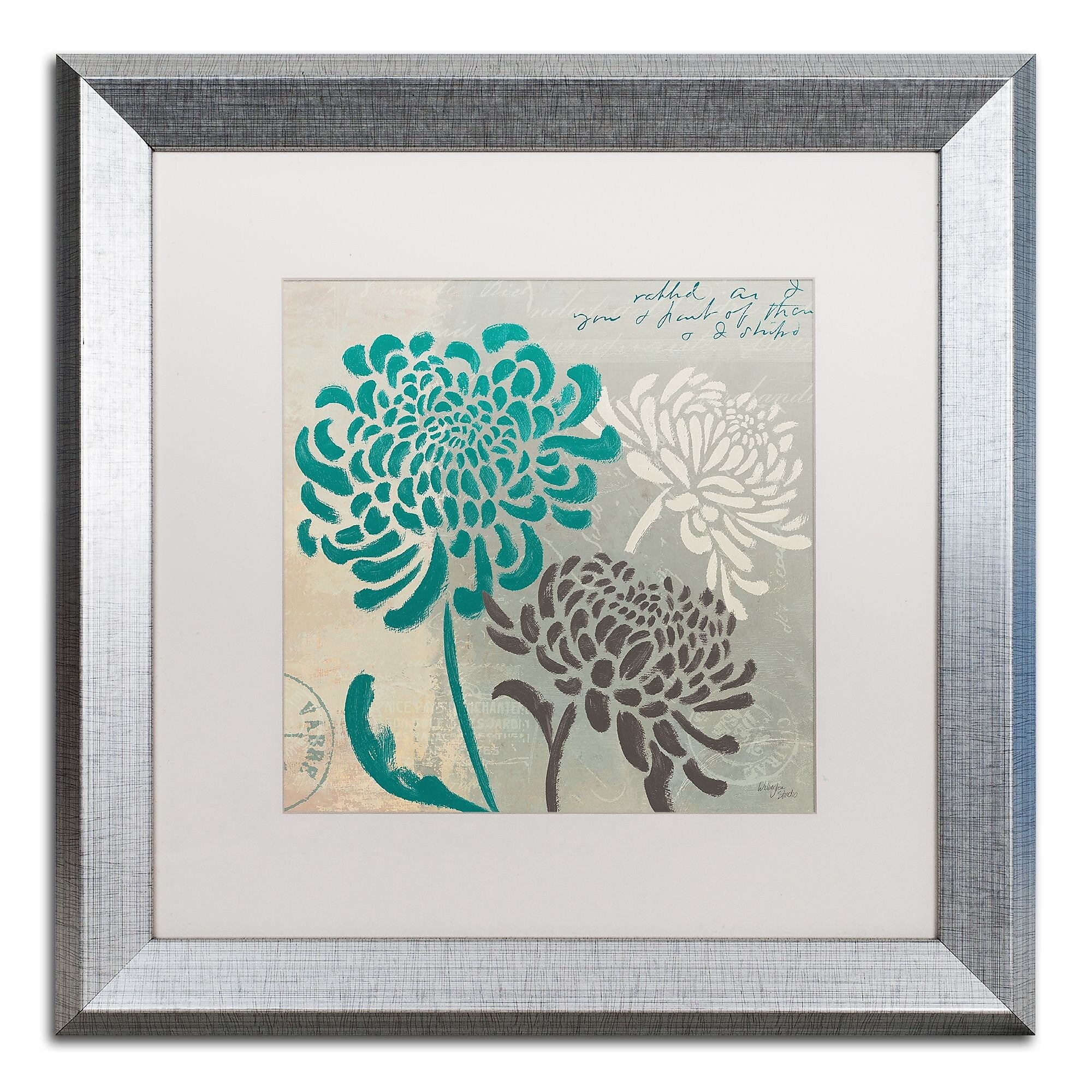 Trademark Fine Art ''Chrysanthemums I'' by Wellington Studio 16" x 16" White Matted Silver Frame (WAP0134-S1616MF)