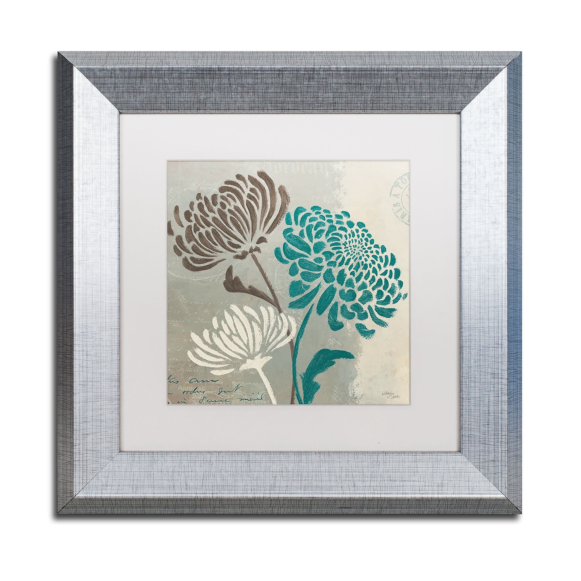 Trademark Fine Art ''Chrysanthemums II'' by Wellington Studio 11" x 11" White Matted Silver Frame (WAP0135-S1111MF)