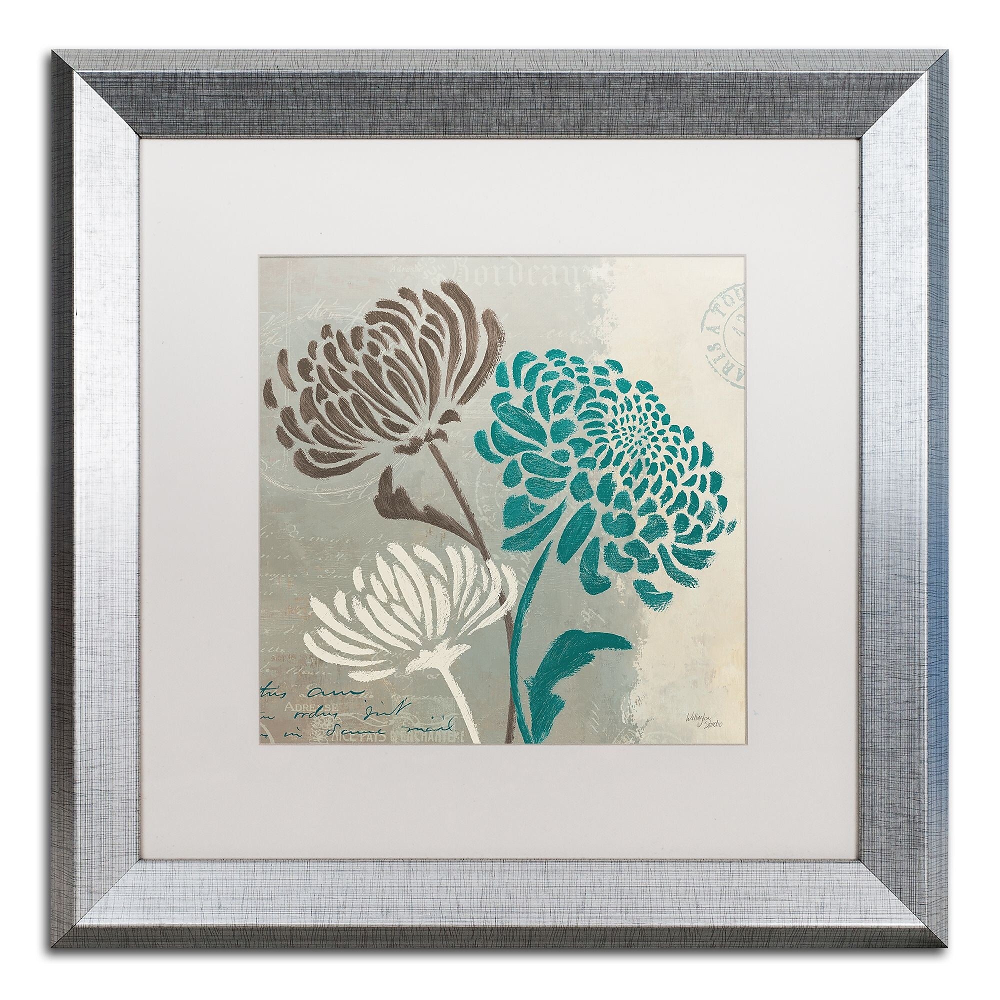 Trademark Fine Art ''Chrysanthemums II'' by Wellington Studio 16" x 16" White Matted Silver Frame (WAP0135-S1616MF)