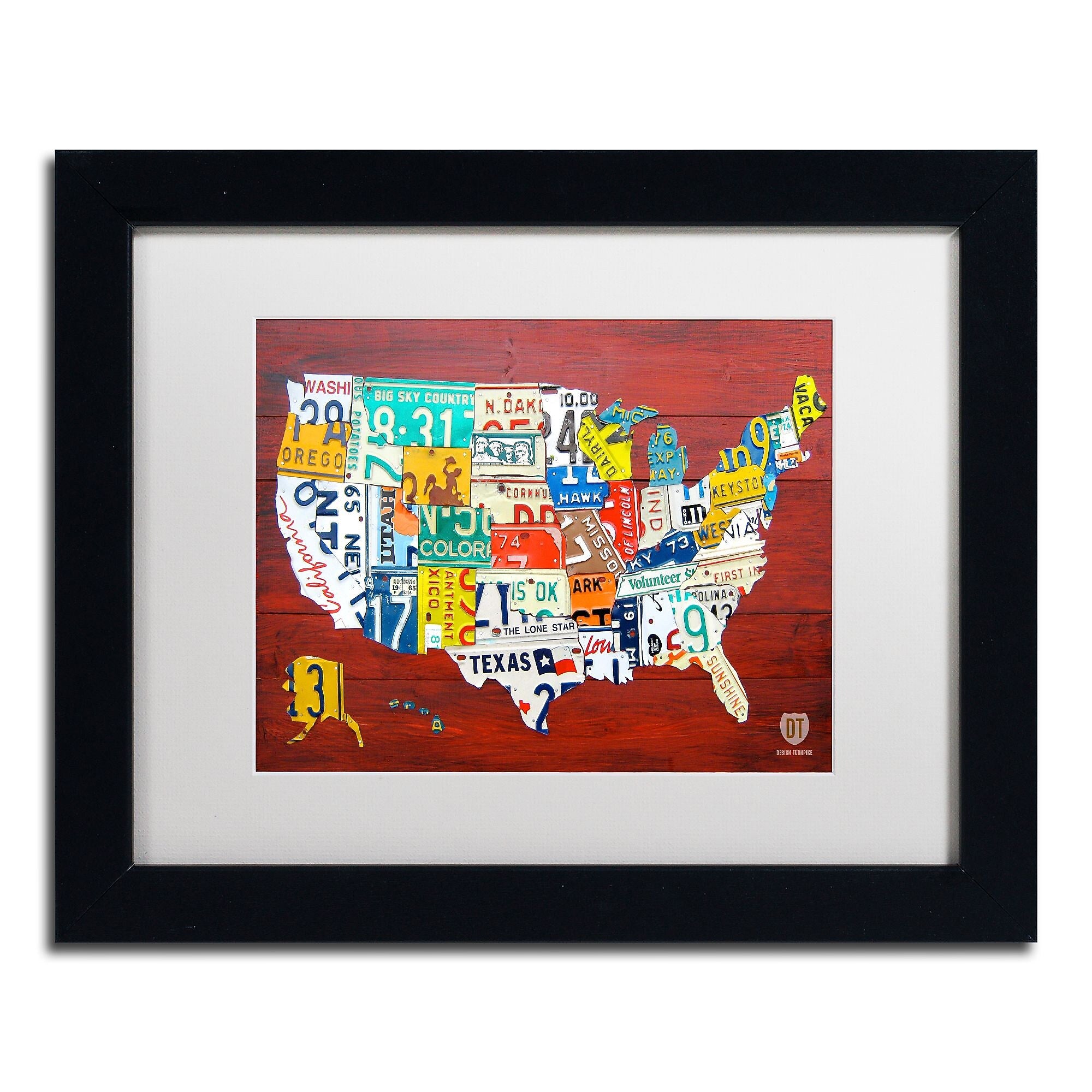 Trademark Fine Art ''License Plate Map USA'' by Design Turnpike 11" x 14" White Matted Black Frame (ALI1245-B1114MF)