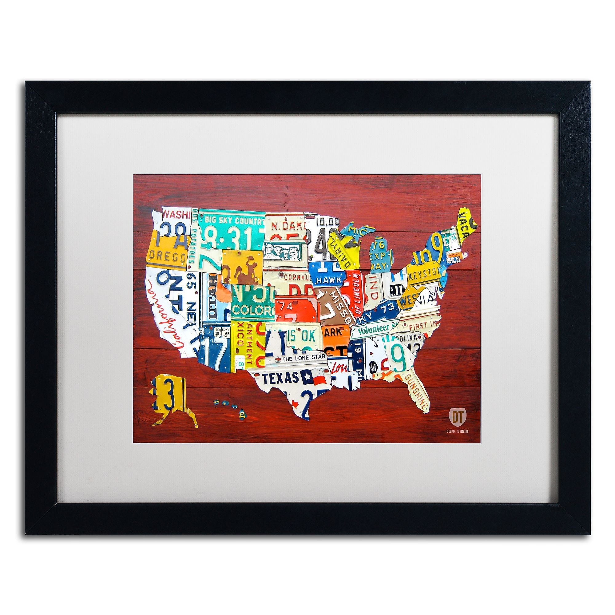 Trademark Fine Art ''License Plate Map USA'' by Design Turnpike 16" x 20" White Matted Black Frame (ALI1245-B1620MF)