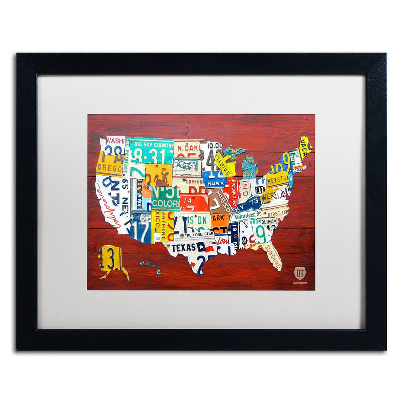 Trademark Fine Art ''License Plate Map USA'' by Design Turnpike 16" x 20" White Matted Black Frame (ALI1245-B1620MF)