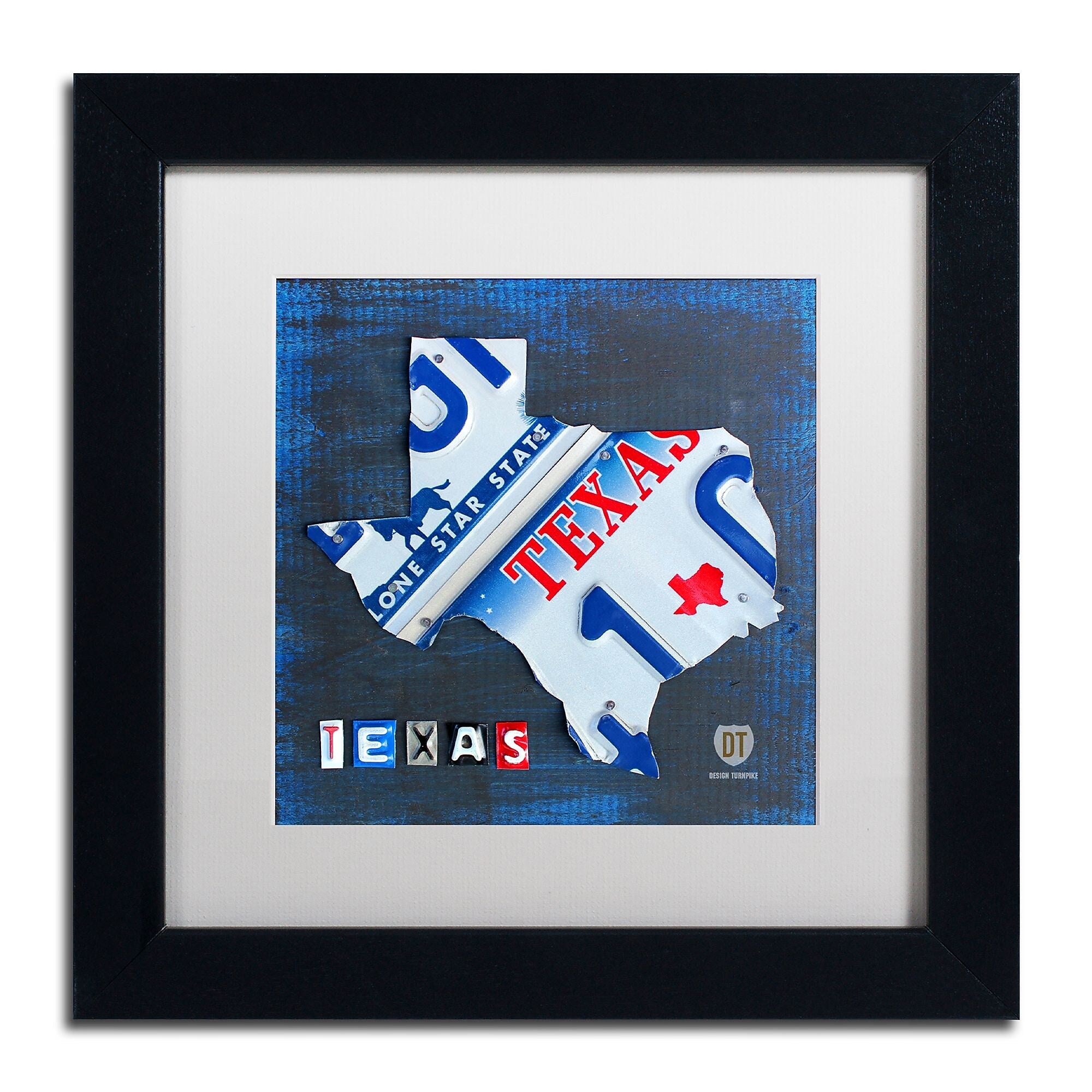 Trademark Fine Art ''Texas License Plate Map'' by Design Turnpike 11" x 11" White Matted Black Frame (ALI1255-B1111MF)