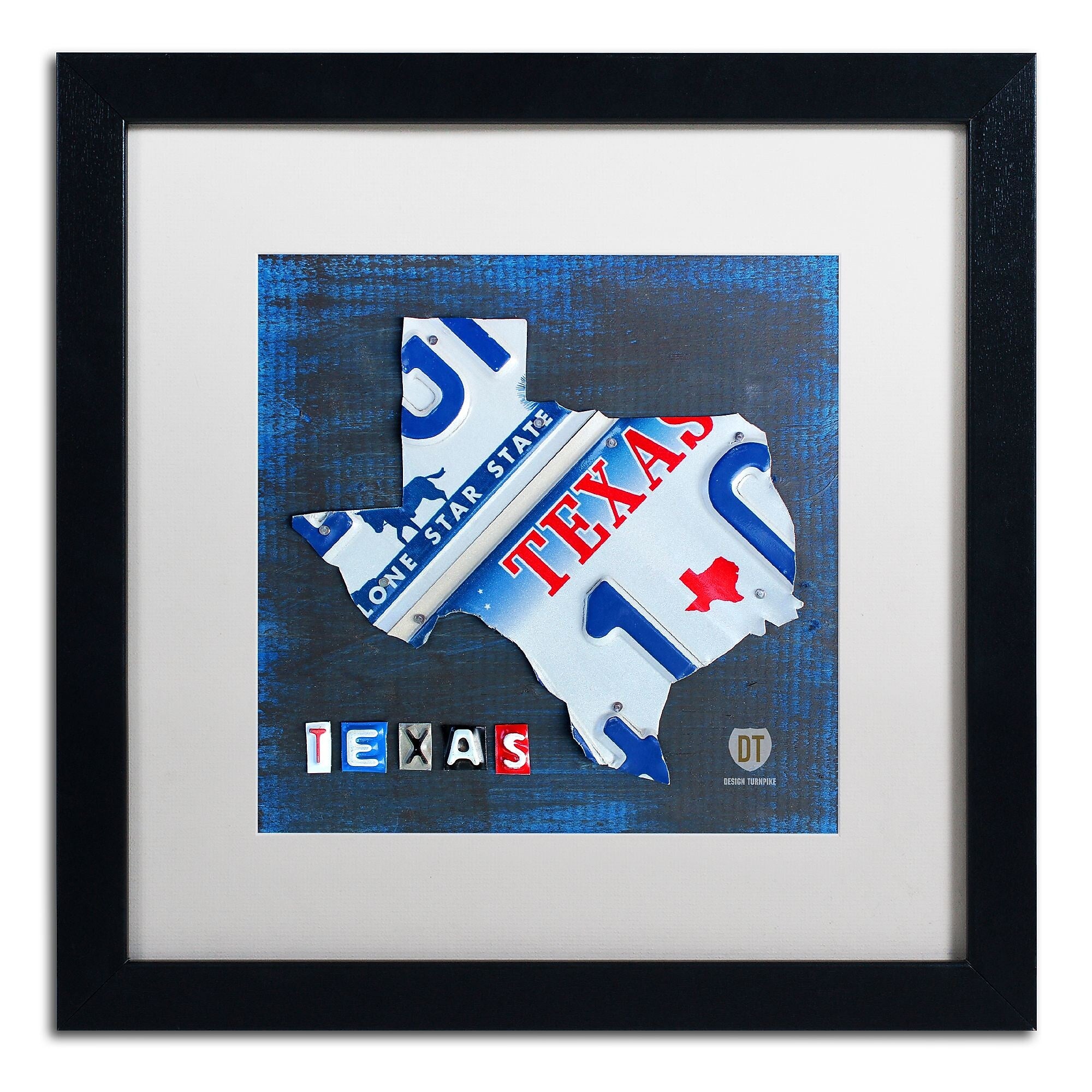 Trademark Fine Art ''Texas License Plate Map'' by Design Turnpike 16" x 16" White Matted Black Frame (ALI1255-B1616MF)