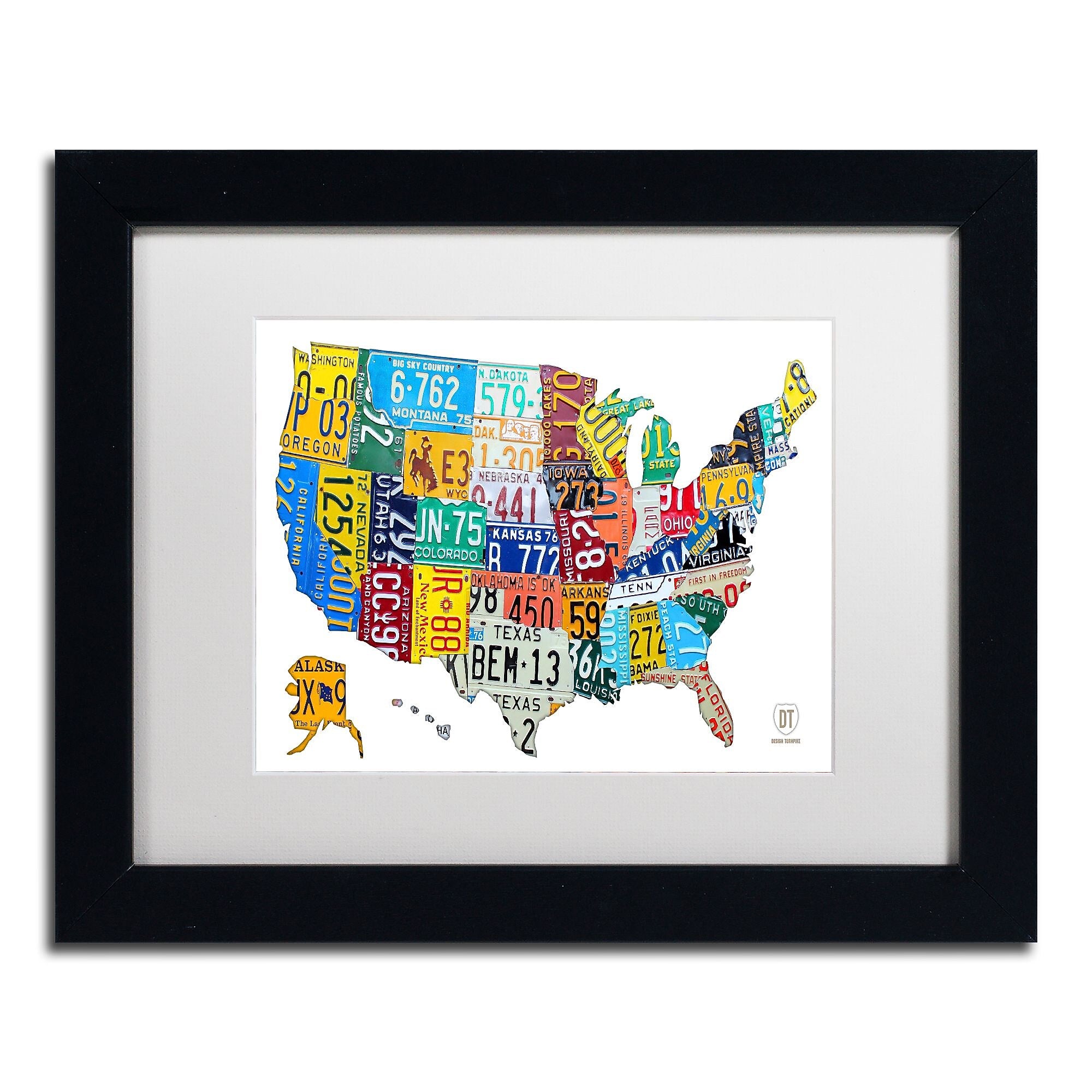 Trademark Fine Art ''License Plate Map USA 2'' by Design Turnpike 11" x 14" White Matted Black Frame (ALI1261-B1114MF)