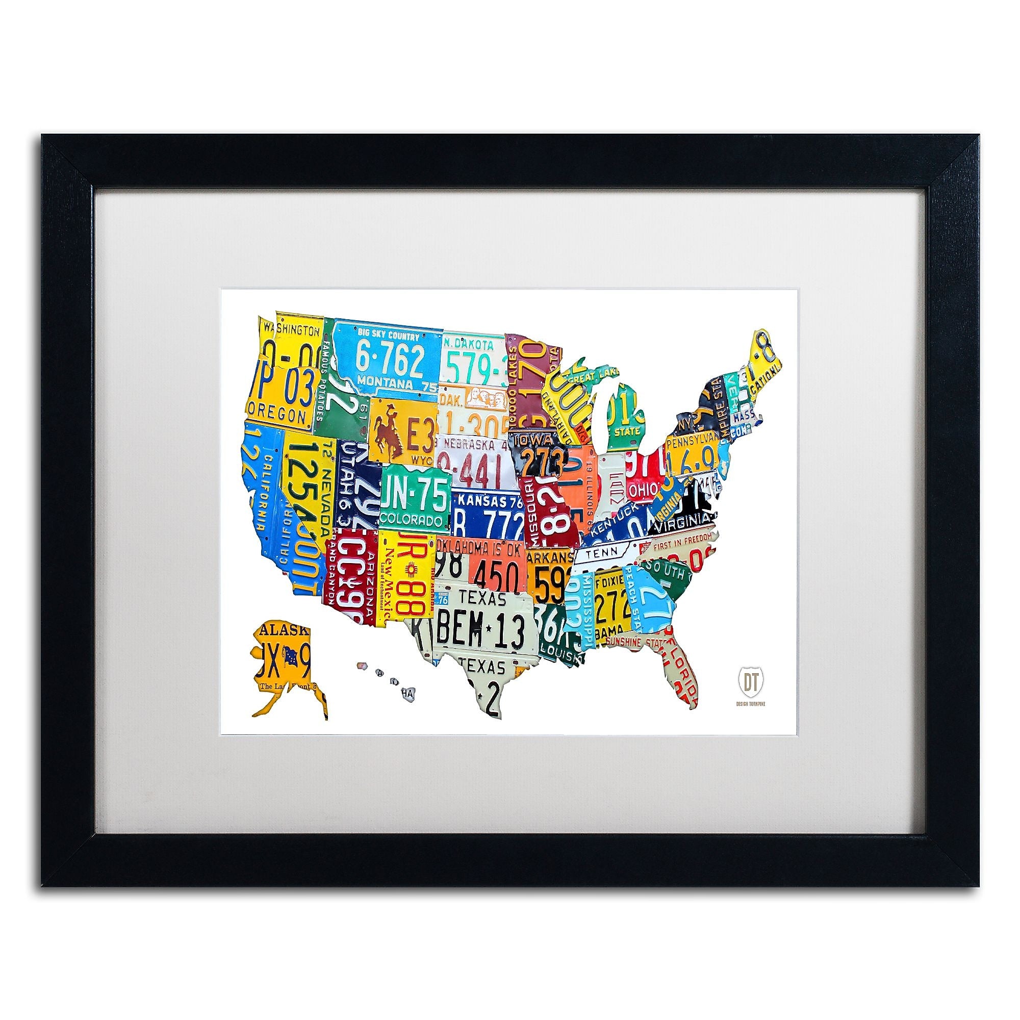 Trademark Fine Art ''License Plate Map USA 2'' by Design Turnpike 16" x 20" White Matted Black Frame (ALI1261-B1620MF)