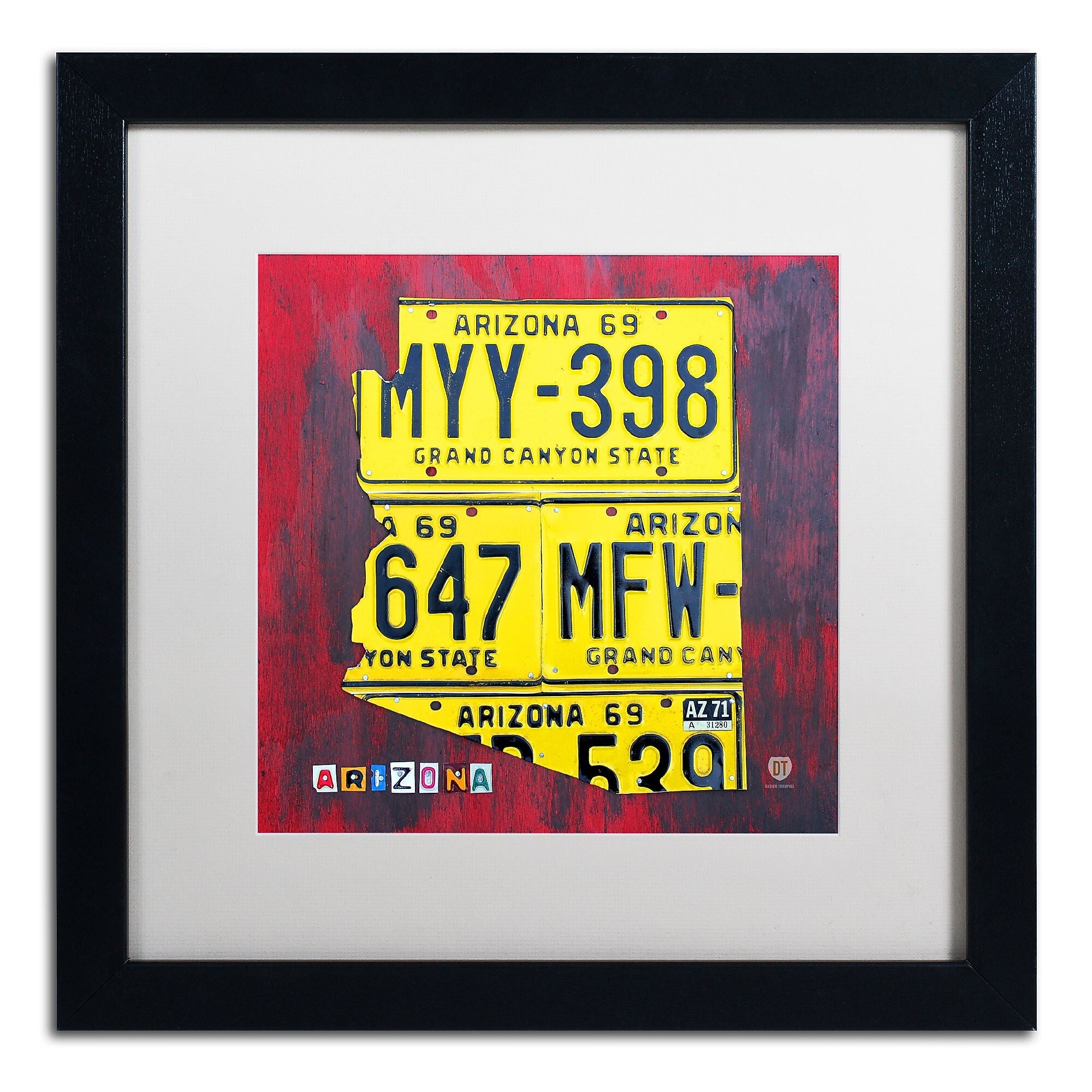 Trademark Fine Art ''Arizona License Plate'' by Design Turnpike 16" x 16" White Matted Black Frame (ALI1266-B1616MF)