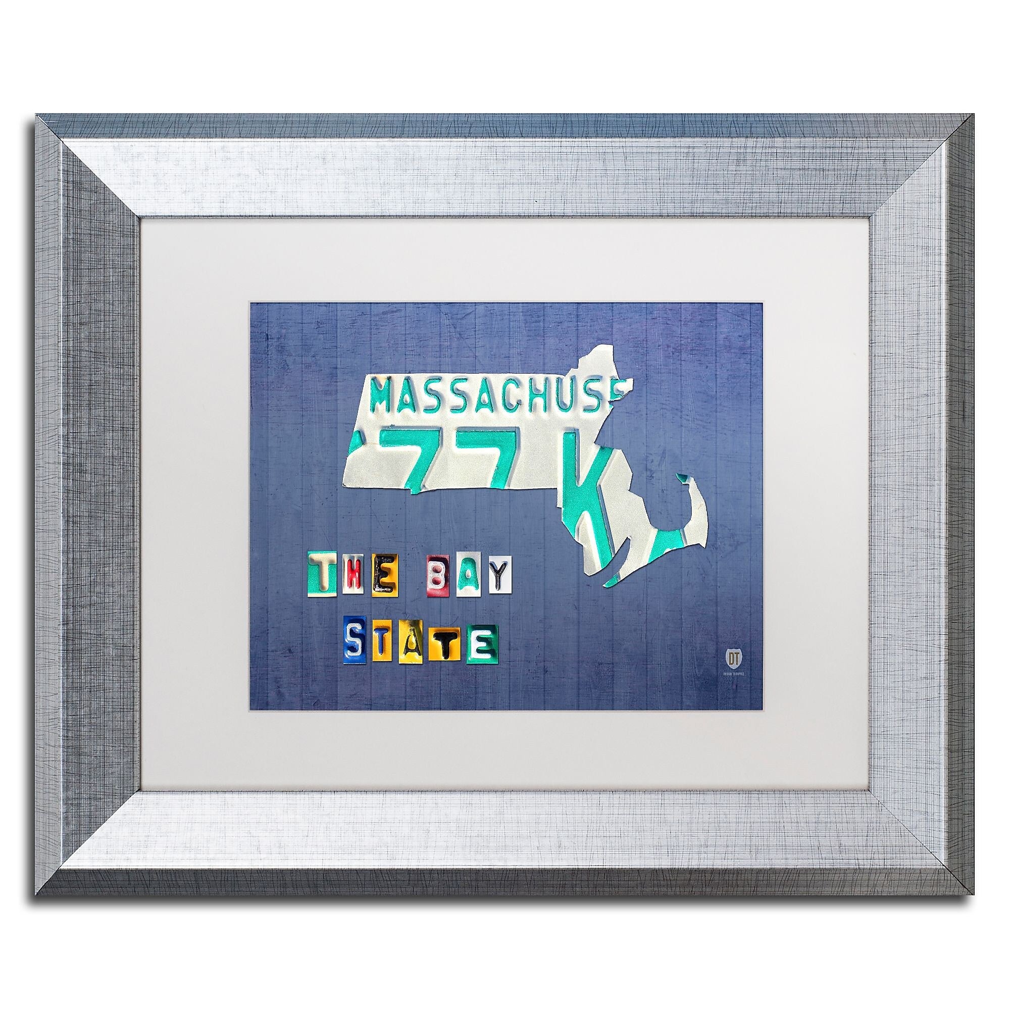 Trademark Fine Art ''Massachusetts License Plate'' by Design Turnpike 11" x 14" White Matted Silver Frame (ALI1273-S1114MF)