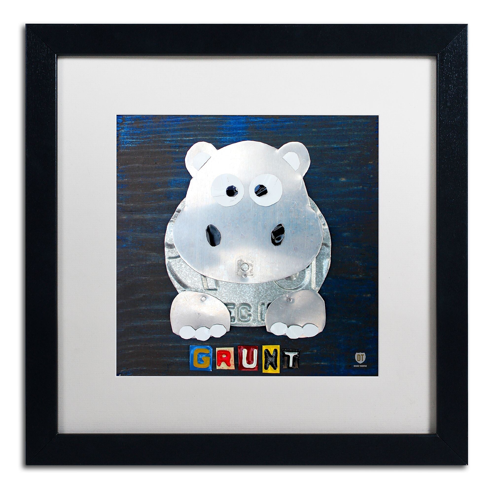 Trademark Fine Art ''Grunt The Hippo'' by Design Turnpike 16" x 16" White Matted Black Frame (ALI1279-B1616MF)
