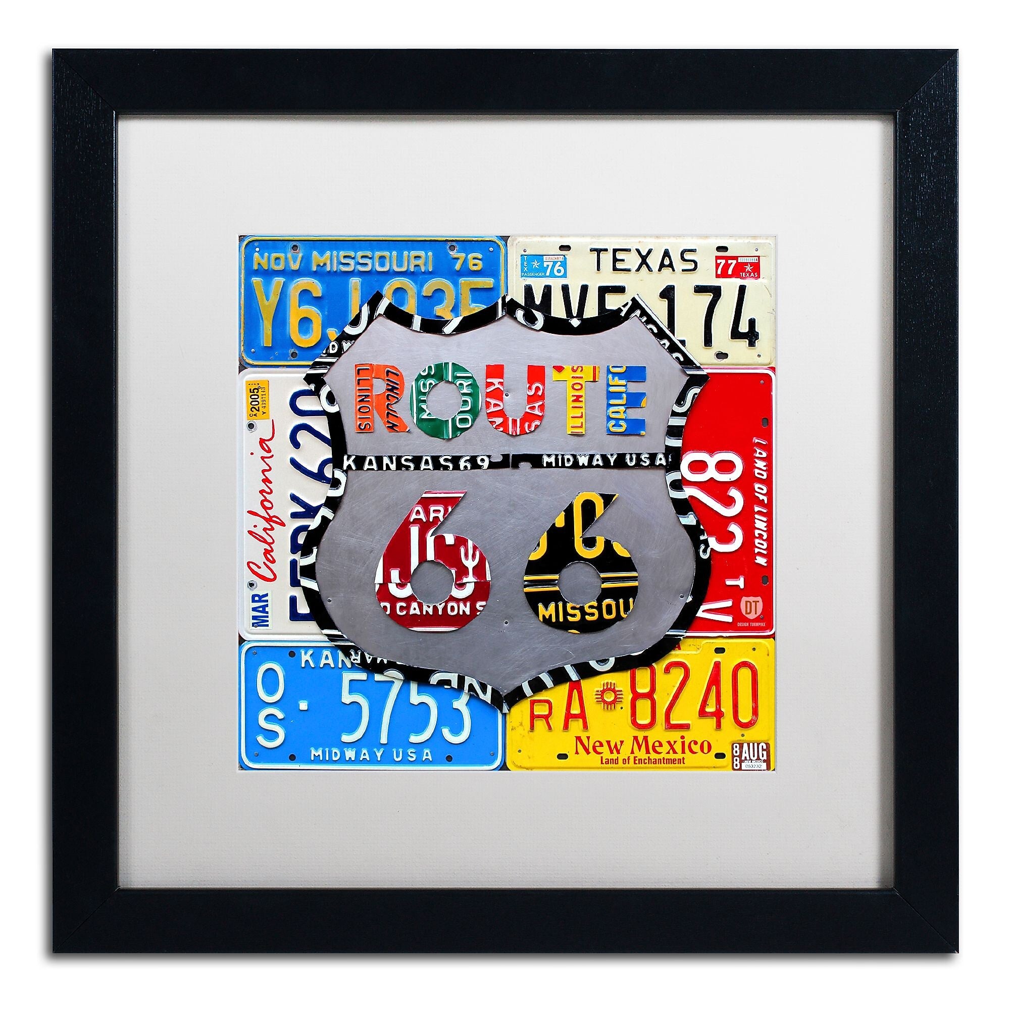 Trademark Fine Art ''Route 66 Road Sign'' by Design Turnpike 16" x 16" White Matted Black Frame (ALI1285-B1616MF)