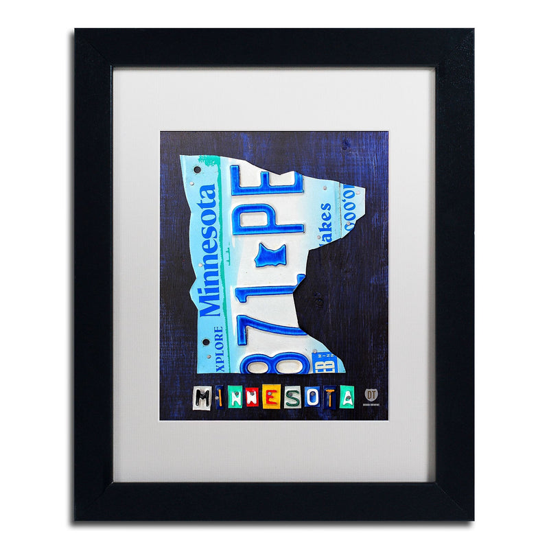 Trademark Fine Art ''Minnesota License Plate Map'' by Design Turnpike 11" x 14" White Matted Black Frame (ALI1294-B1114MF)