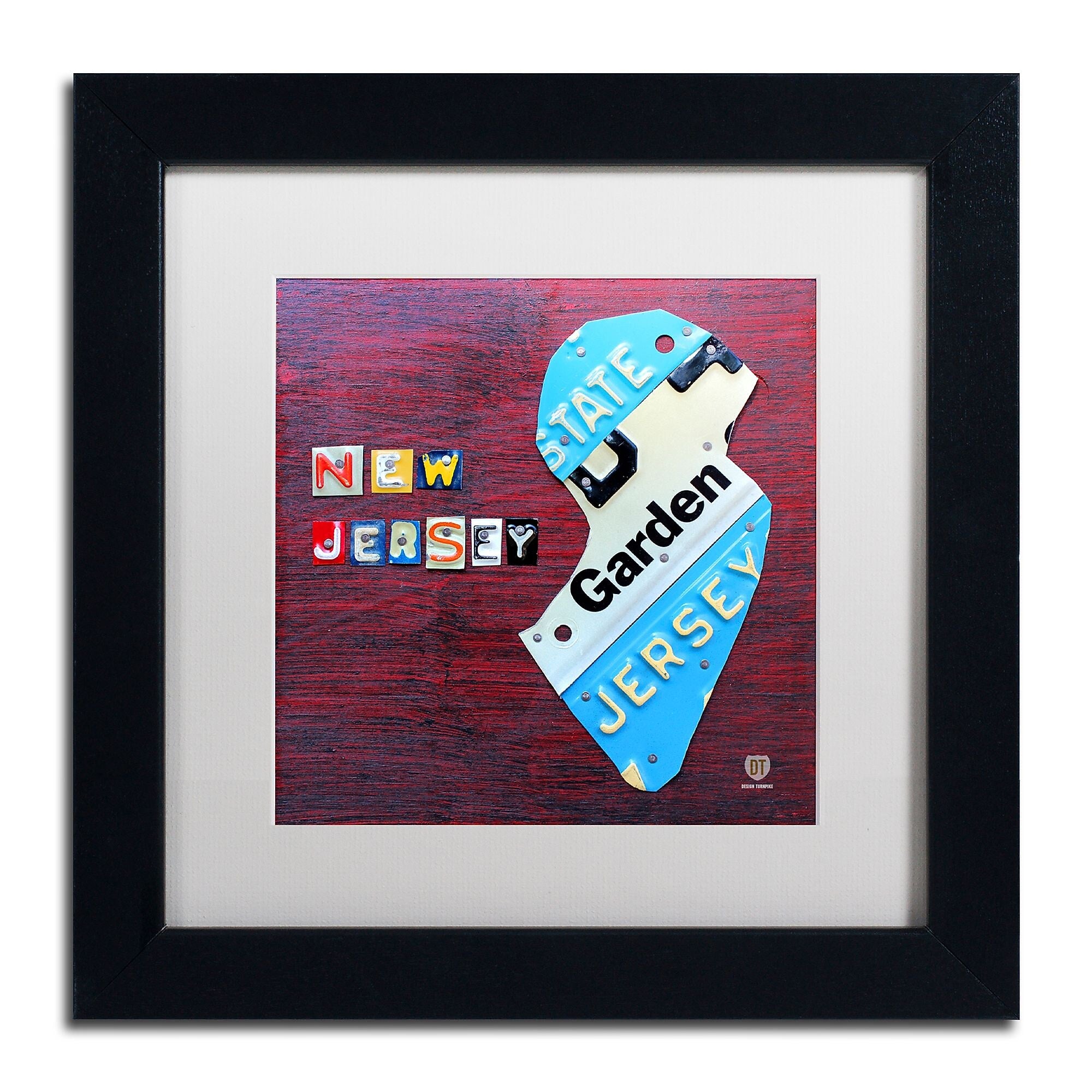 Trademark Fine Art ''New Jersey License Plate Map'' by Design Turnpike 11" x 11" White Matted Black Frame (ALI1298-B1111MF)