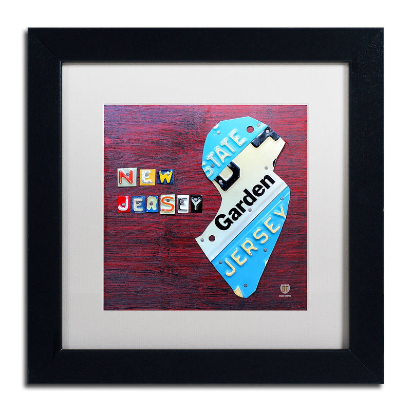 Trademark Fine Art ''New Jersey License Plate Map'' by Design Turnpike 11" x 11" White Matted Black Frame (ALI1298-B1111MF)