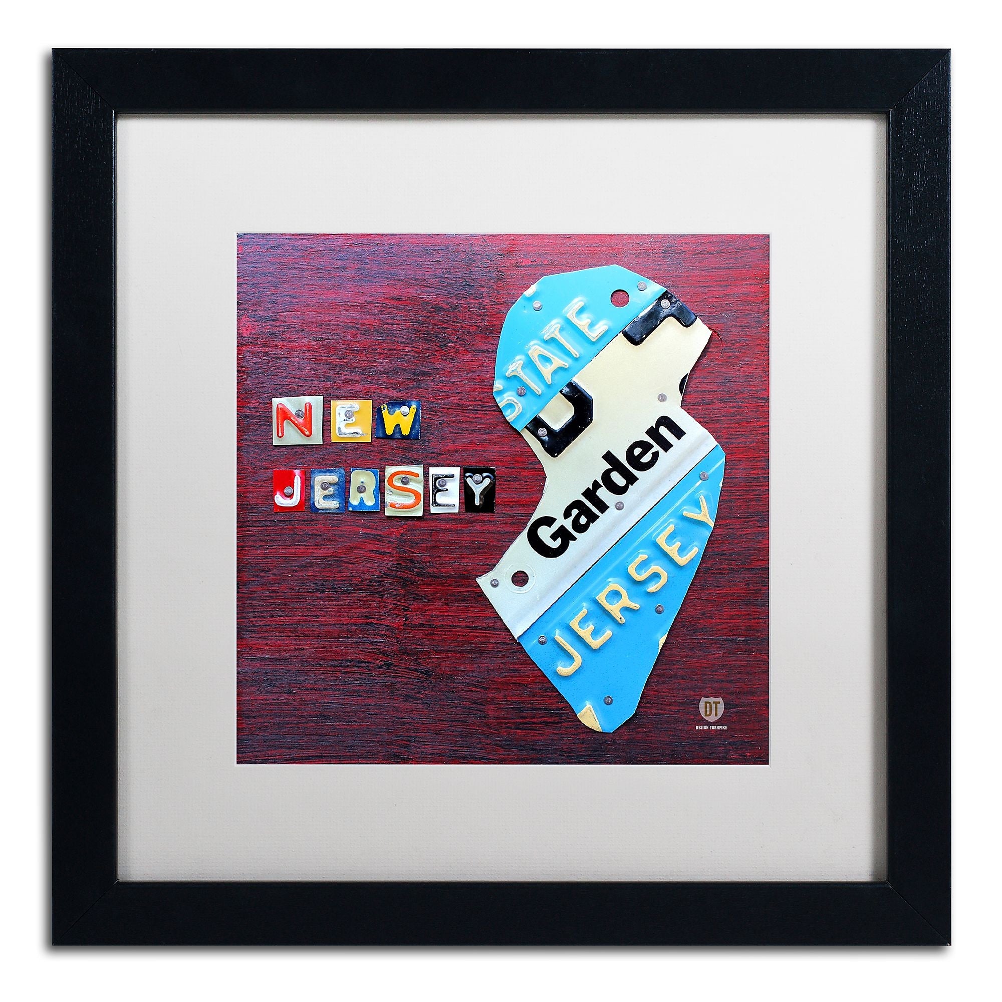Trademark Fine Art ''New Jersey License Plate Map'' by Design Turnpike 16" x 16" White Matted Black Frame (ALI1298-B1616MF)
