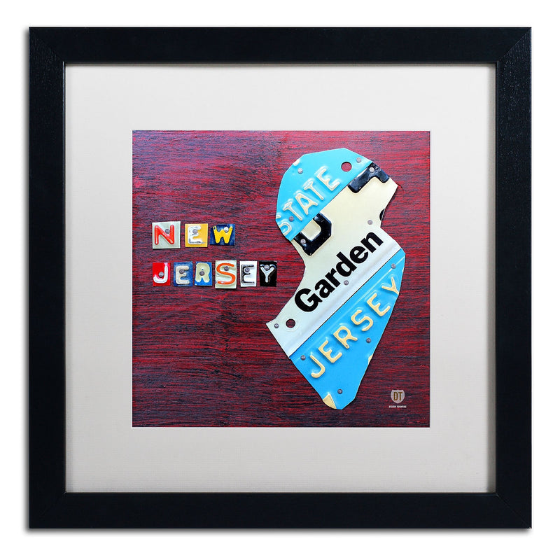 Trademark Fine Art ''New Jersey License Plate Map'' by Design Turnpike 16" x 16" White Matted Black Frame (ALI1298-B1616MF)