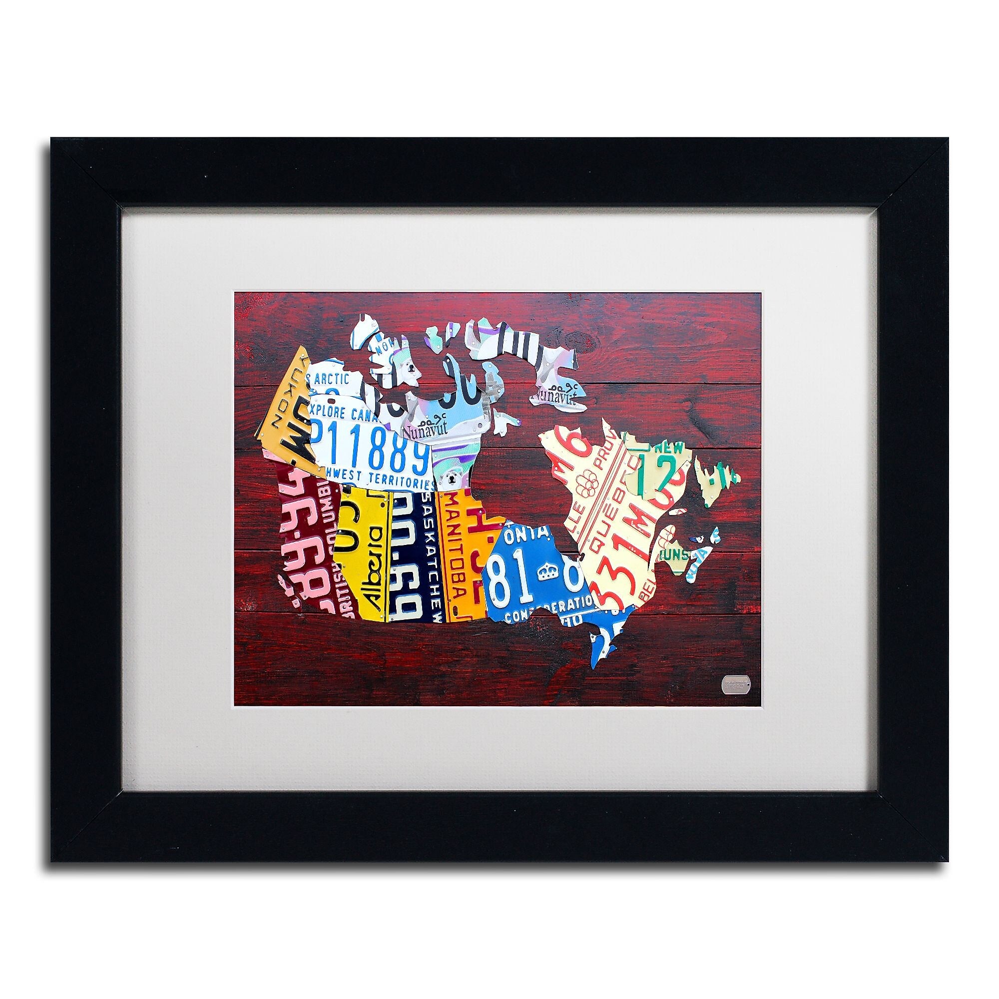 Trademark Fine Art ''Canada License Plate Map'' by Design Turnpike 11" x 14" White Matted Black Frame (ALI1300-B1114MF)