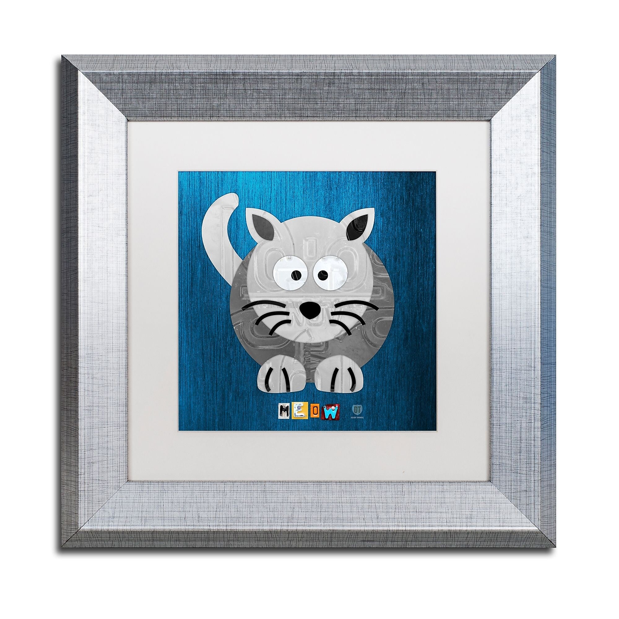 Trademark Fine Art ''Meow The Cat'' by Design Turnpike 11" x 11" White Matted Silver Frame (ALI1303-S1111MF)